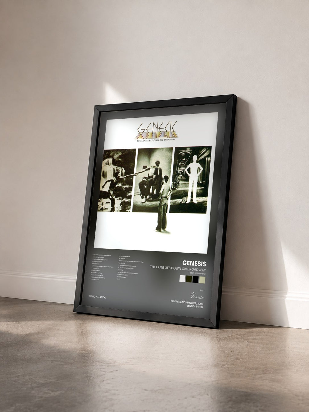#noir Tableau de l'album The Lamb Lies Down on Broadway (2007 Stereo Mix) de Genesis vu de trois quarts, cadre noir