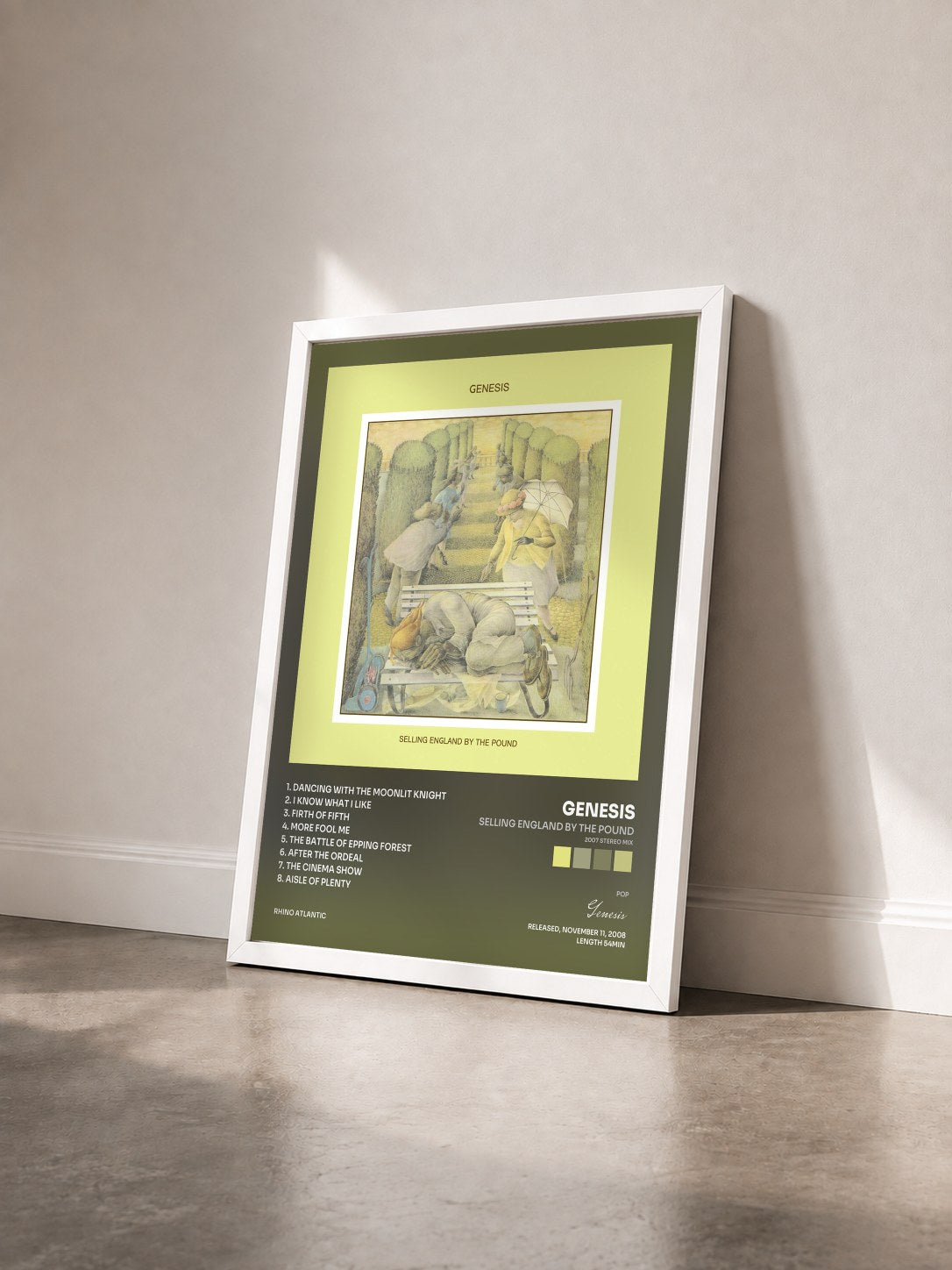 #blanc Tableau de l'album Selling England by the Pound (2007 Stereo Mix) de Genesis vu de trois quarts, cadre blanc