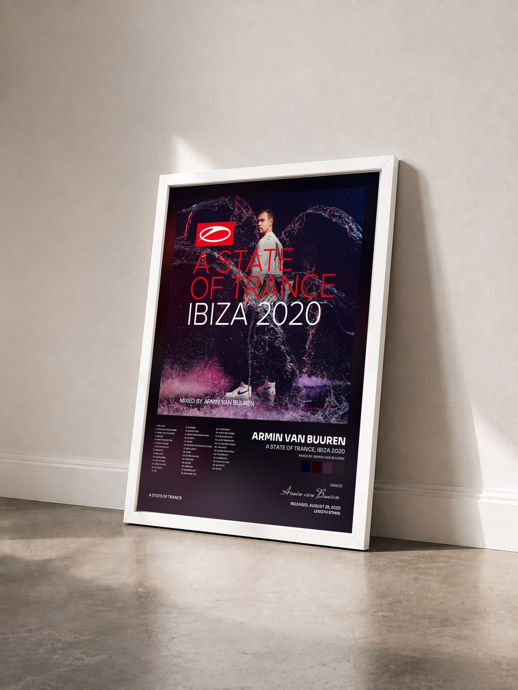 #blanc A State Of Trance, Ibiza 2020 (Mixed by Armin van Buuren) de Armin van Buuren en lámina enmarcada vista de tres cuartos, marco blanco