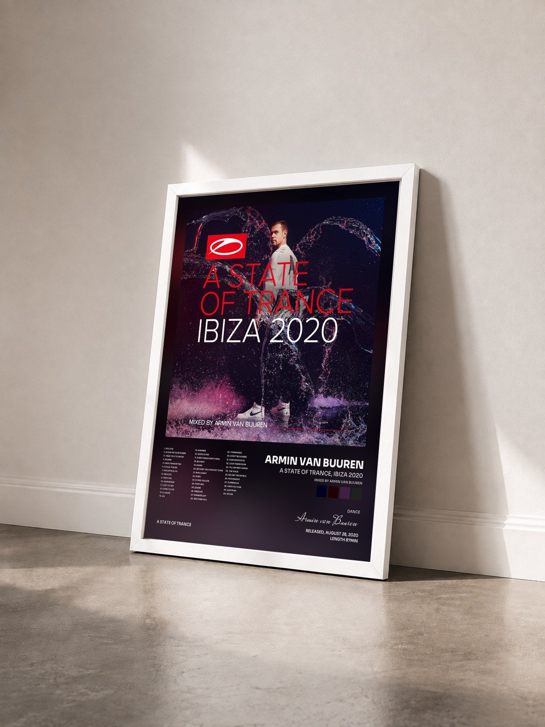 #blanc Tableau de l'album A State Of Trance, Ibiza 2020 (Mixed by Armin van Buuren) de Armin van Buuren vu de trois quarts, cadre blanc