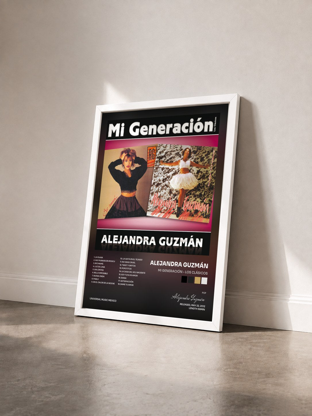 #blanc Tableau de l'album Mi Generación - Los Clásicos de Alejandra Guzmán vu de trois quarts, cadre blanc