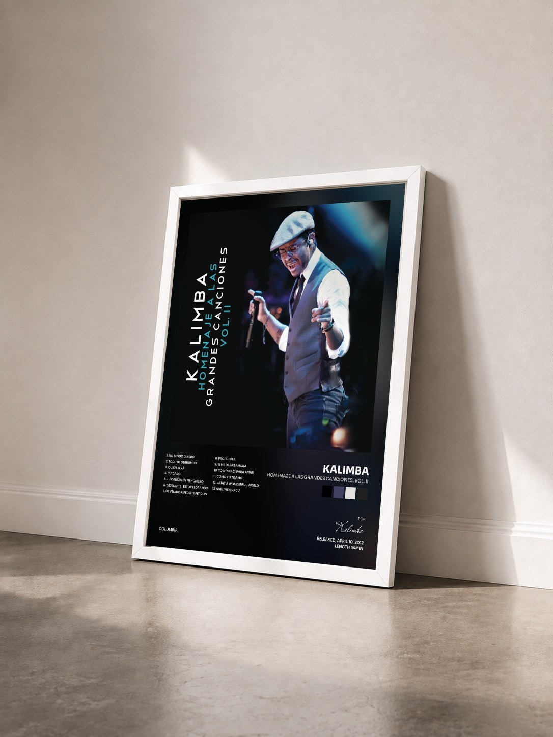 #blanc Tableau de l'album Homenaje A Las Grandes Canciones, Vol. II de Kalimba vu de trois quarts, cadre blanc