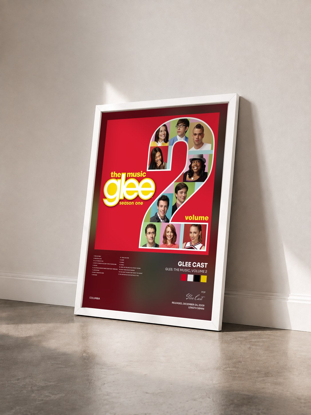 #blanc Glee: The Music, Volume 2 by Glee Cast as a framed art print seen at an angle, white frame