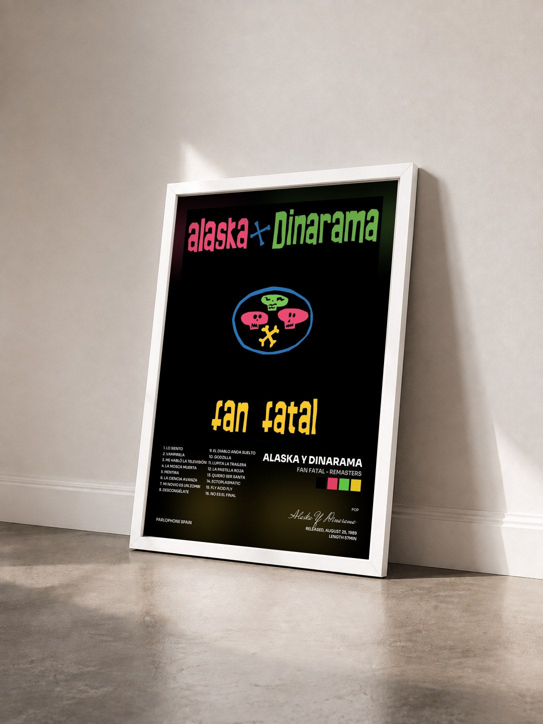 #blanc Tableau de l'album Fan Fatal - Remasters de Alaska Y Dinarama vu de trois quarts, cadre blanc