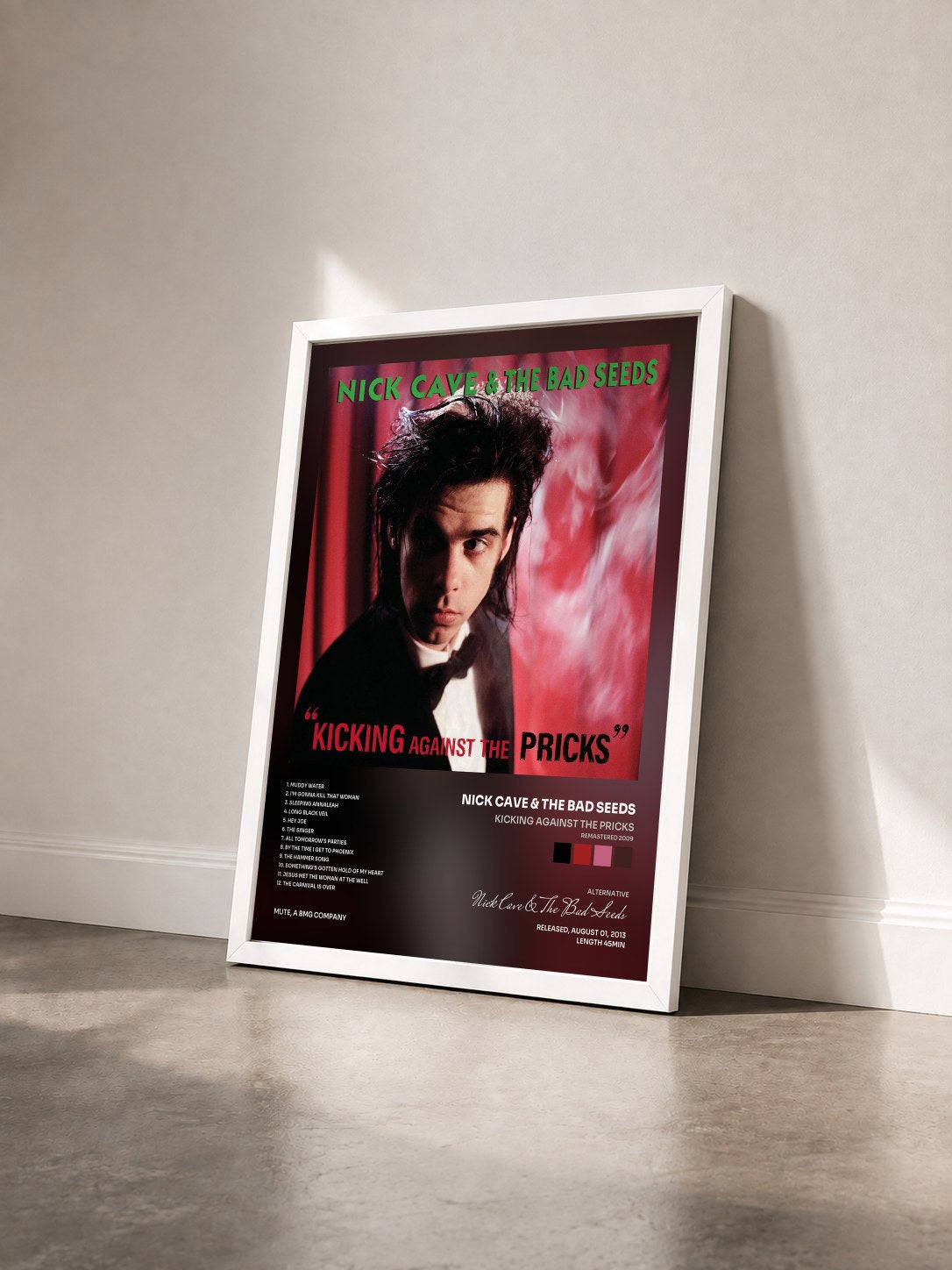 #blanc Tableau de l'album Kicking Against the Pricks (Remastered 2009) de Nick Cave & The Bad Seeds vu de trois quarts, cadre blanc
