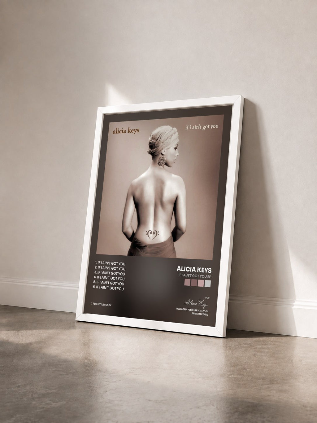 #blanc Tableau de l'album If I Ain't Got You EP de Alicia Keys vu de trois quarts, cadre blanc