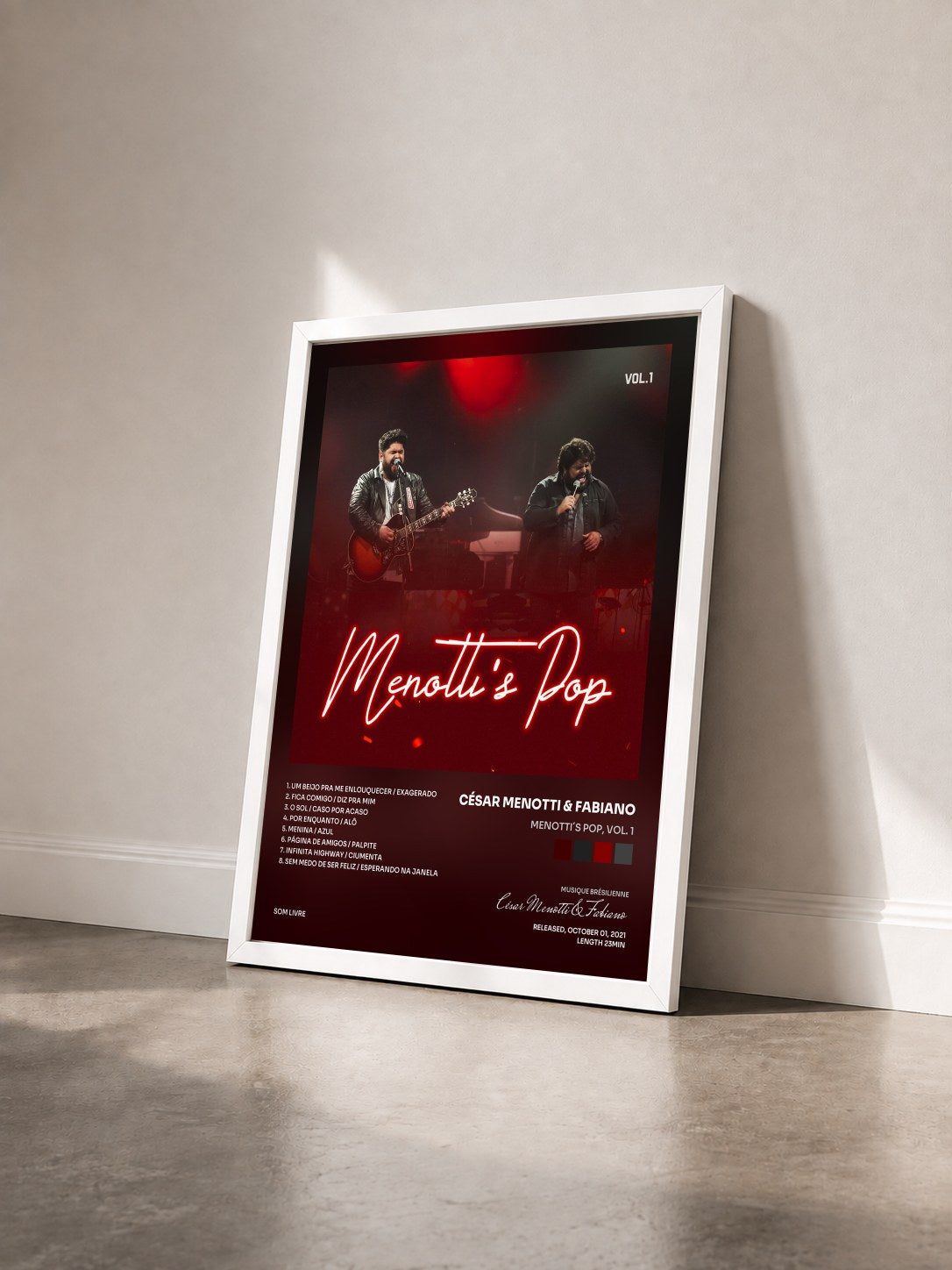#blanc Tableau de l'album Menotti´s Pop, Vol. 1 de César Menotti & Fabiano vu de trois quarts, cadre blanc