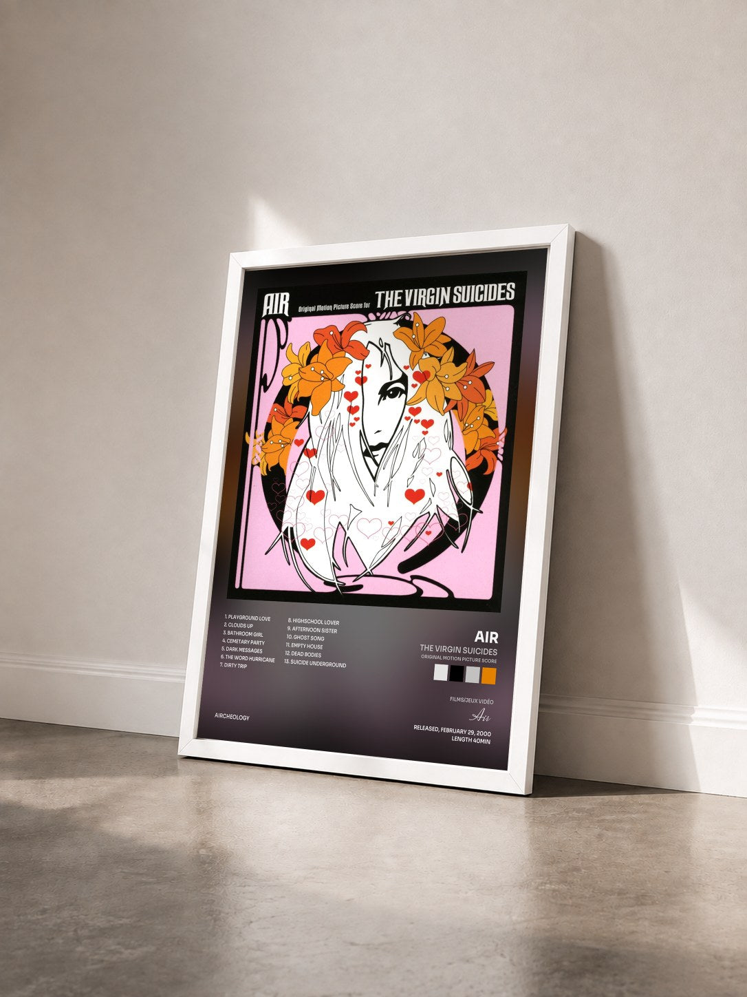 #blanc Tableau de l'album The Virgin Suicides (Original Motion Picture Score) de Air vu de trois quarts, cadre blanc