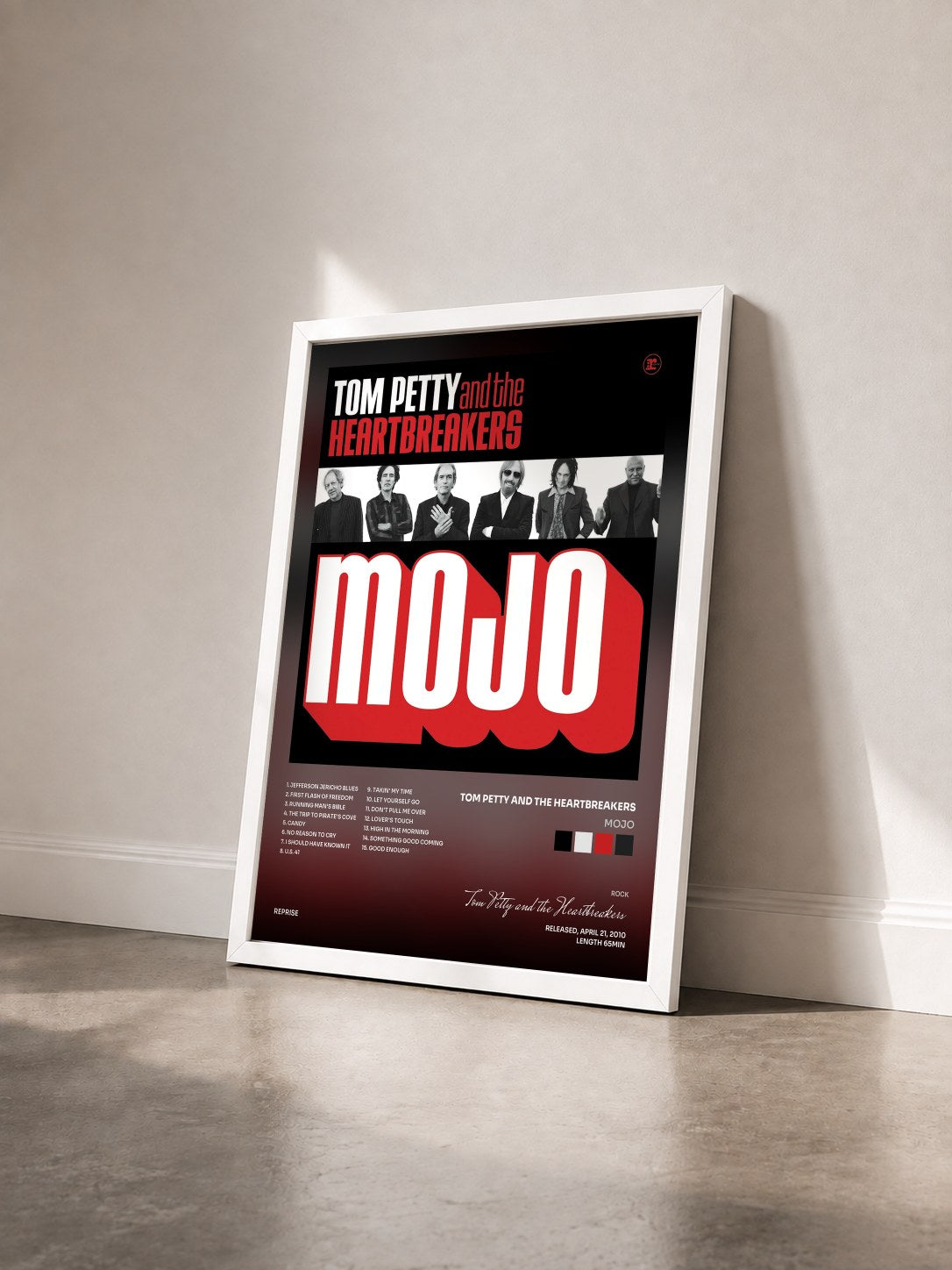 #blanc Tableau de l'album Mojo de Tom Petty and the Heartbreakers vu de trois quarts, cadre blanc