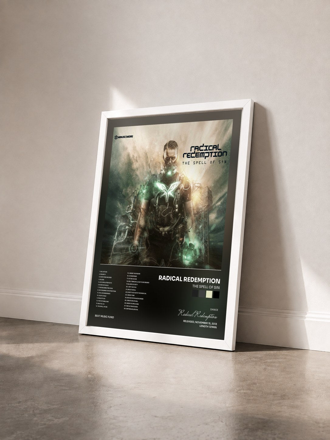 #blanc Tableau de l'album The Spell of Sin de Radical Redemption vu de trois quarts, cadre blanc