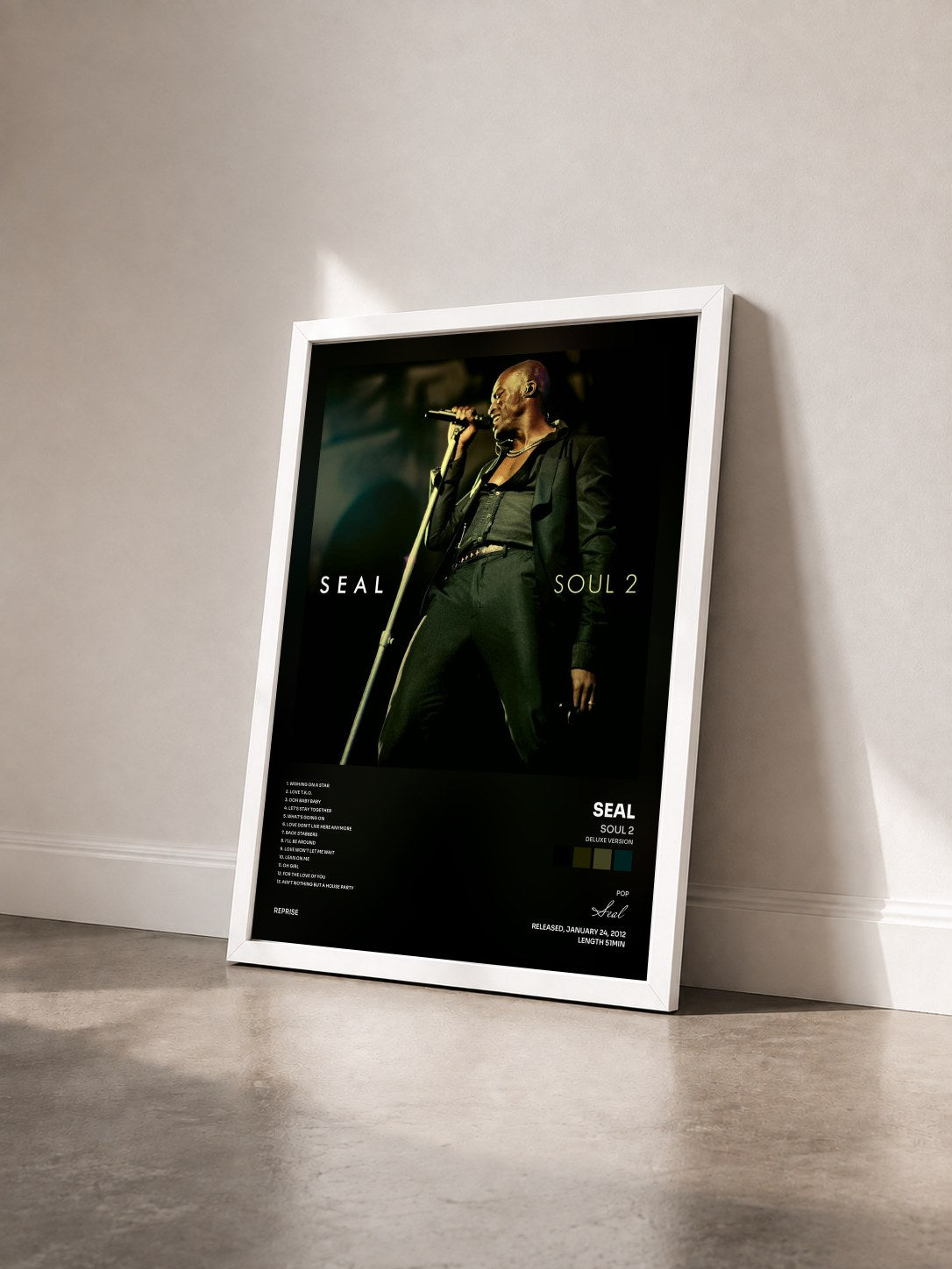 #blanc Soul 2 (Deluxe Version) de Seal en lámina enmarcada vista de tres cuartos, marco blanco