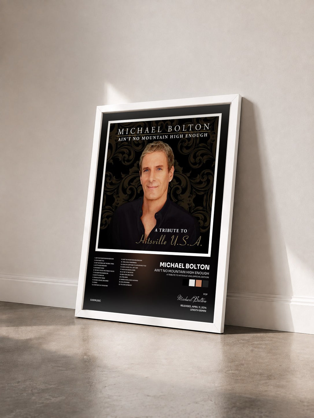#blanc Ain't No Mountain High Enough (A Tribute to Hitsville USA) (Special Edition) by Michael Bolton as a framed art print seen at an angle, white frame