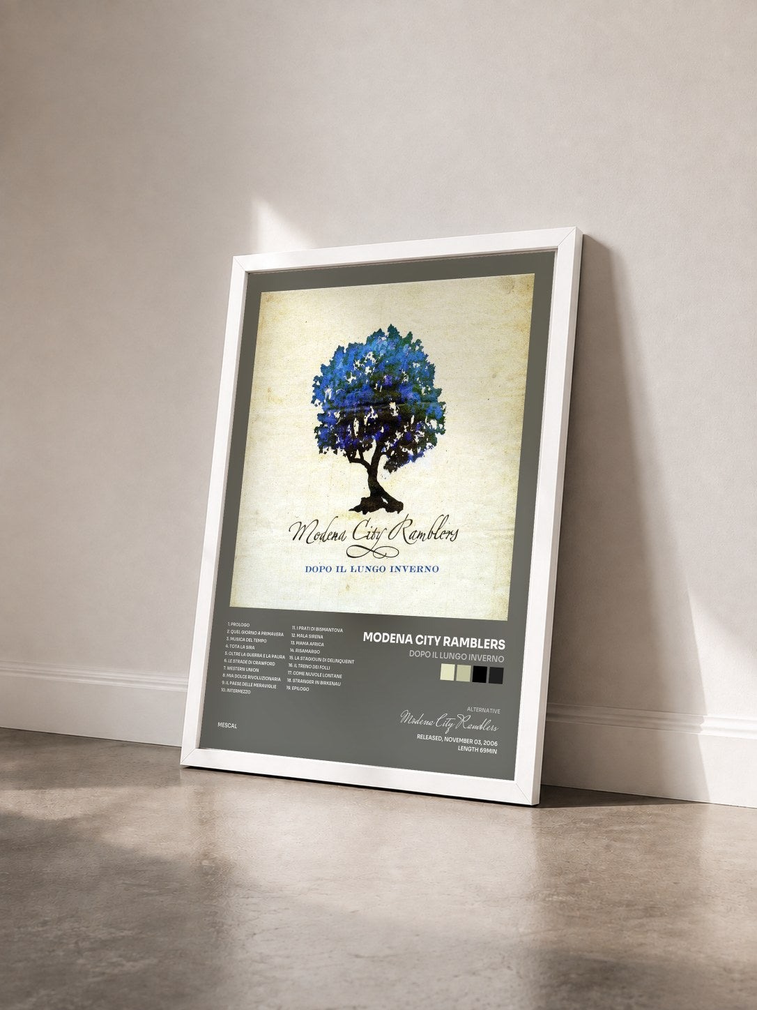 #blanc Tableau de l'album Dopo il lungo inverno de Modena City Ramblers vu de trois quarts, cadre blanc