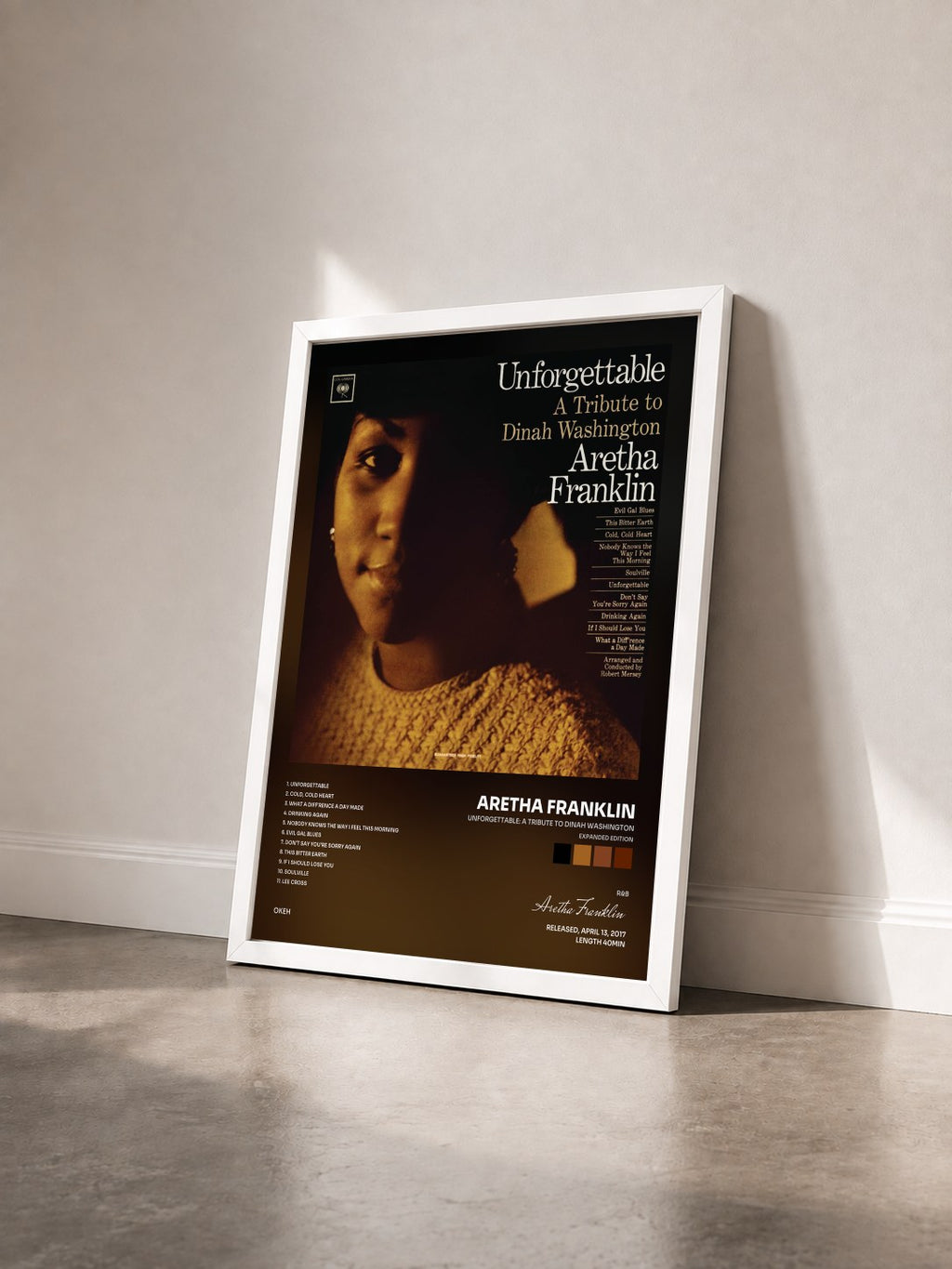 #blanc Tableau de l'album Unforgettable: A Tribute To Dinah Washington (Expanded Edition) de Aretha Franklin vu de trois quarts, cadre blanc