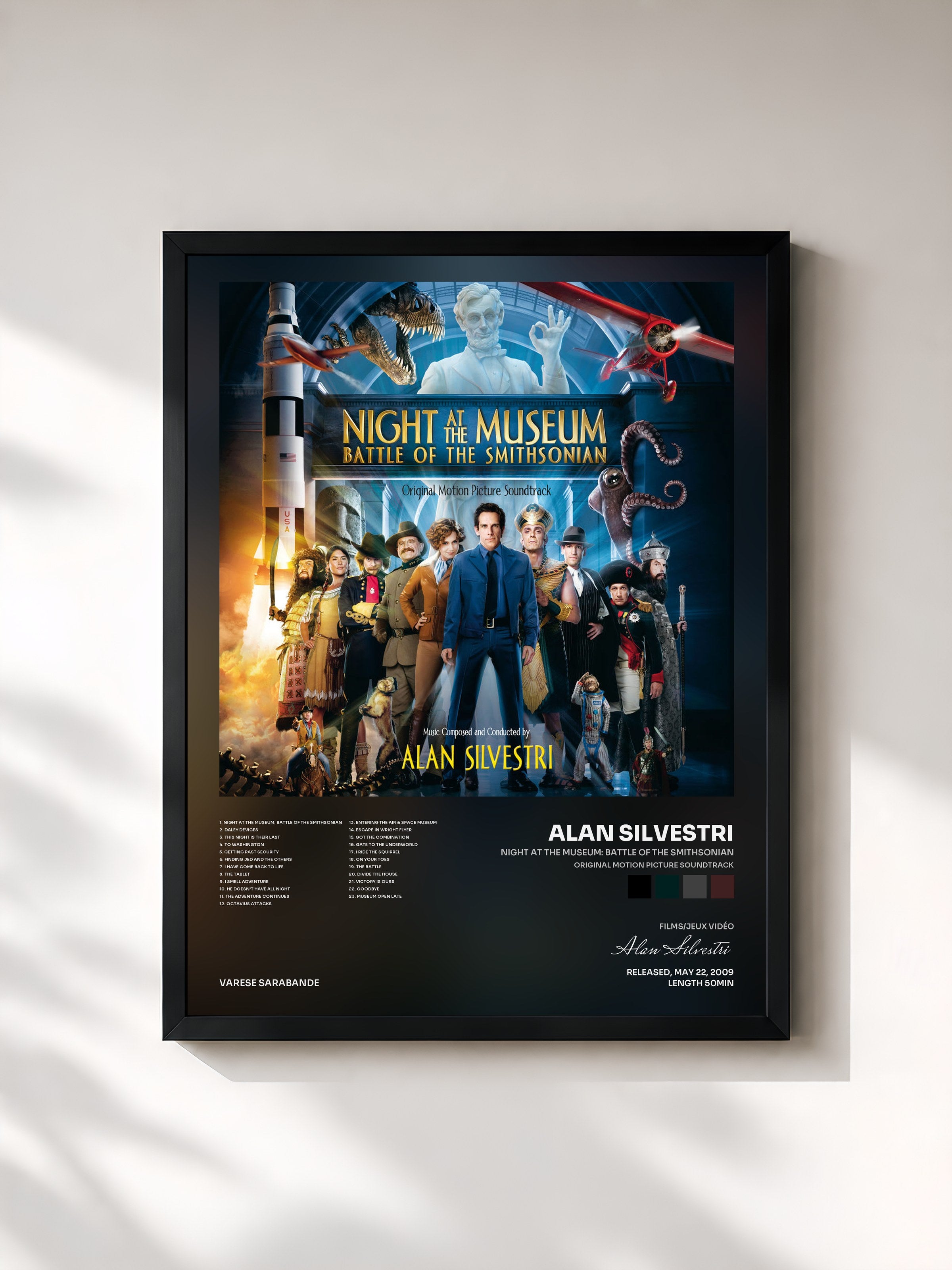 #noir Tableau de l'album Night At The Museum: Battle Of The Smithsonian (Original Motion Picture Soundtrack) de Alan Silvestri, cadre noir, imprimé et encadré en France