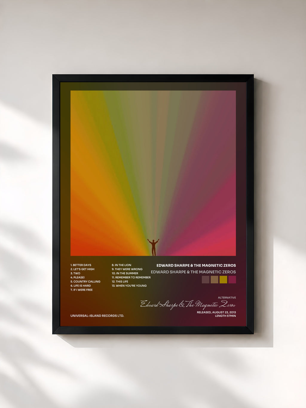 #noir Tableau de l'album Edward Sharpe & The Magnetic Zeros de Edward Sharpe & The Magnetic Zeros, cadre noir, imprimé et encadré en France