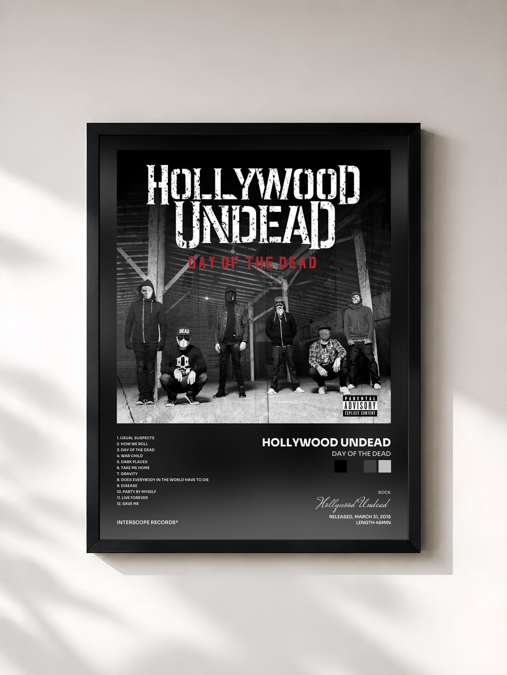 #noir Tableau de l'album Day Of The Dead de Hollywood Undead, cadre noir, imprimé et encadré en France