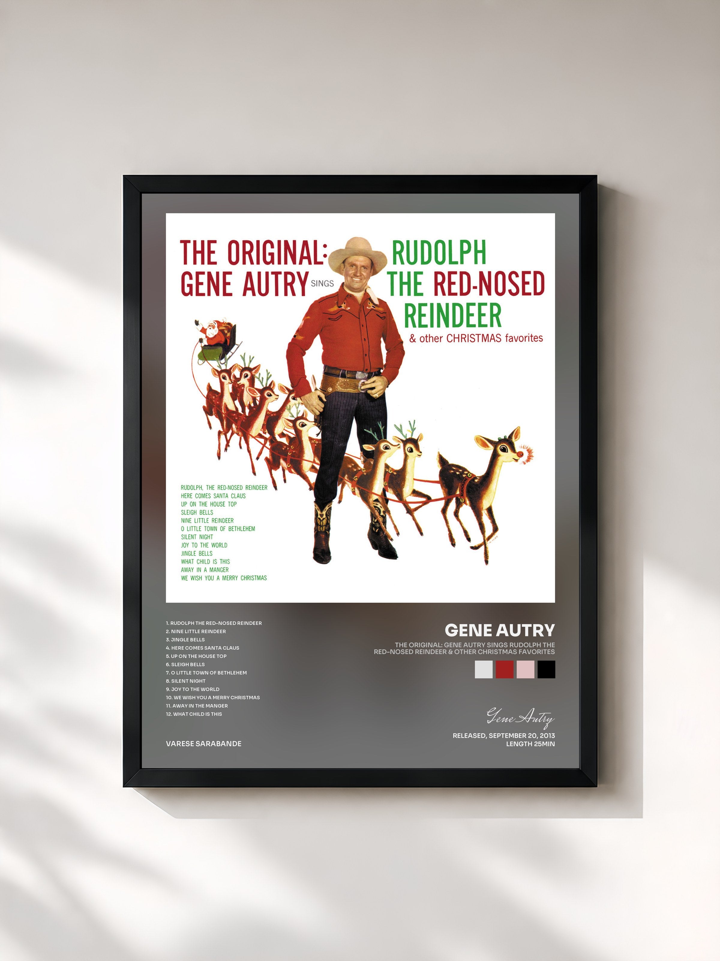 #noir Tableau de l'album The Original: Gene Autry Sings Rudolph The Red-Nosed Reindeer & Other Christmas Favorites de Gene Autry, cadre noir, imprimé et encadré en France