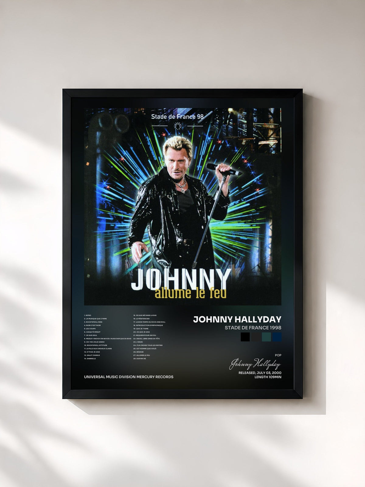 #noir Stade De France 1998 di Johnny Hallyday in stampa incorniciata, cornice nera, stampata e incorniciata in Francia