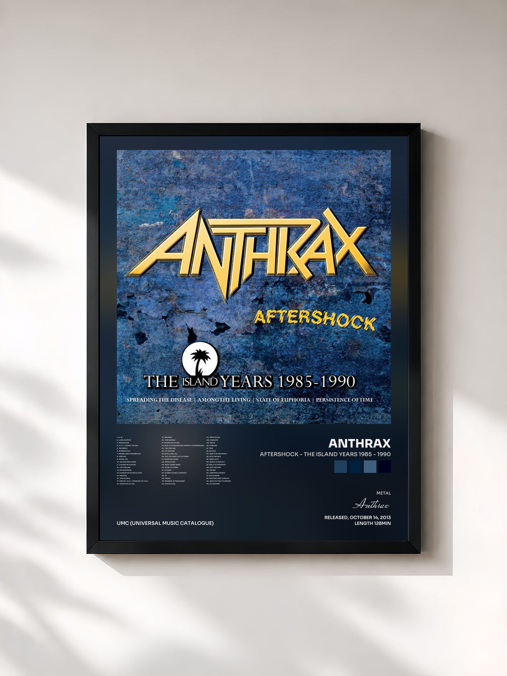 #noir Tableau de l'album Aftershock - The Island Years 1985 - 1990 de Anthrax, cadre noir, imprimé et encadré en France