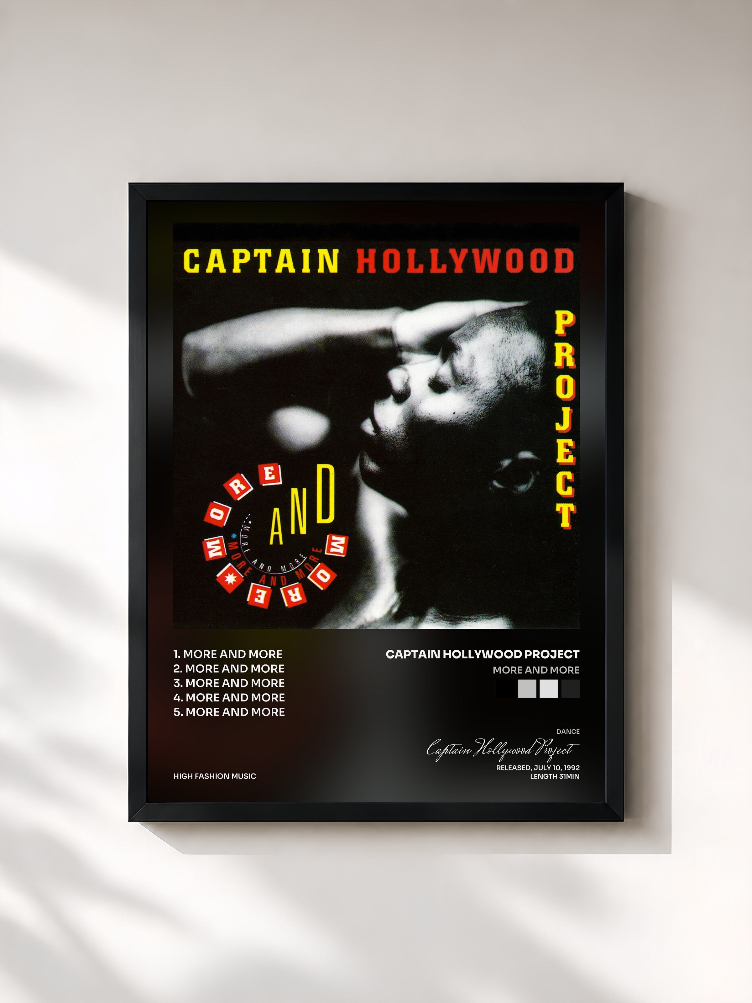 #noir Tableau de l'album More And More de Captain Hollywood Project, cadre noir, imprimé et encadré en France