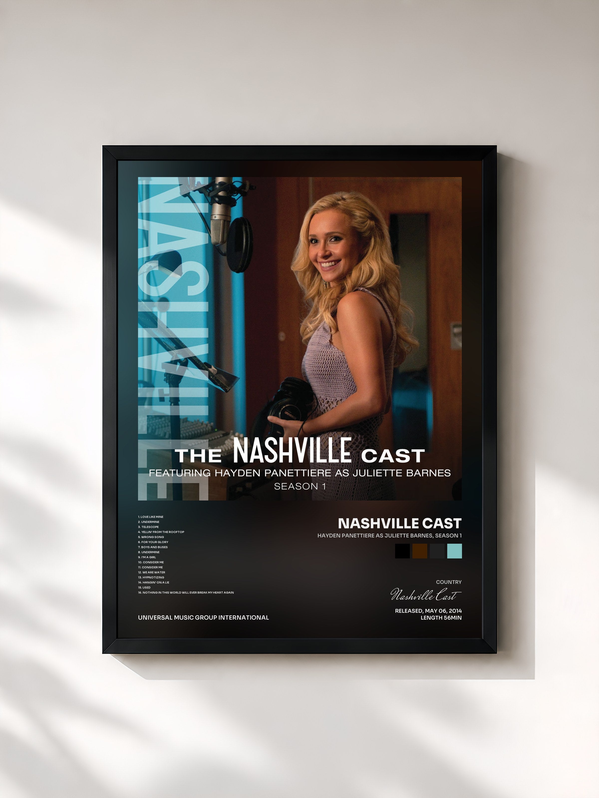 #noir Tableau de l'album Hayden Panettiere As Juliette Barnes, Season 1 de Nashville Cast, cadre noir, imprimé et encadré en France