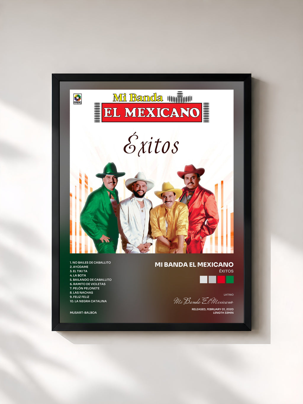 #noir Tableau de l'album Éxitos de Mi Banda El Mexicano, cadre noir, imprimé et encadré en France