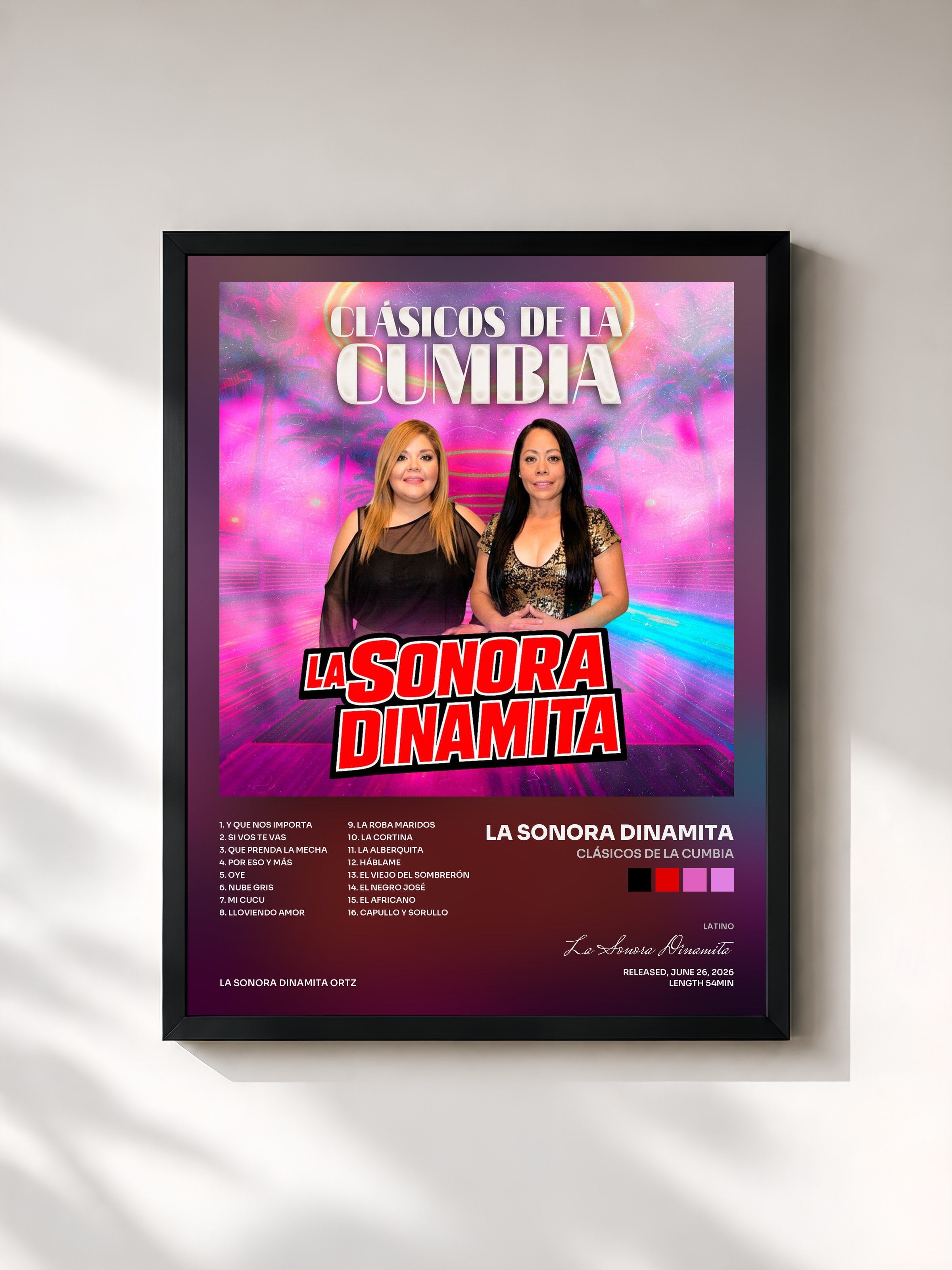 #noir Tableau de l'album Clásicos De La Cumbia de La Sonora Dinamita, cadre noir, imprimé et encadré en France