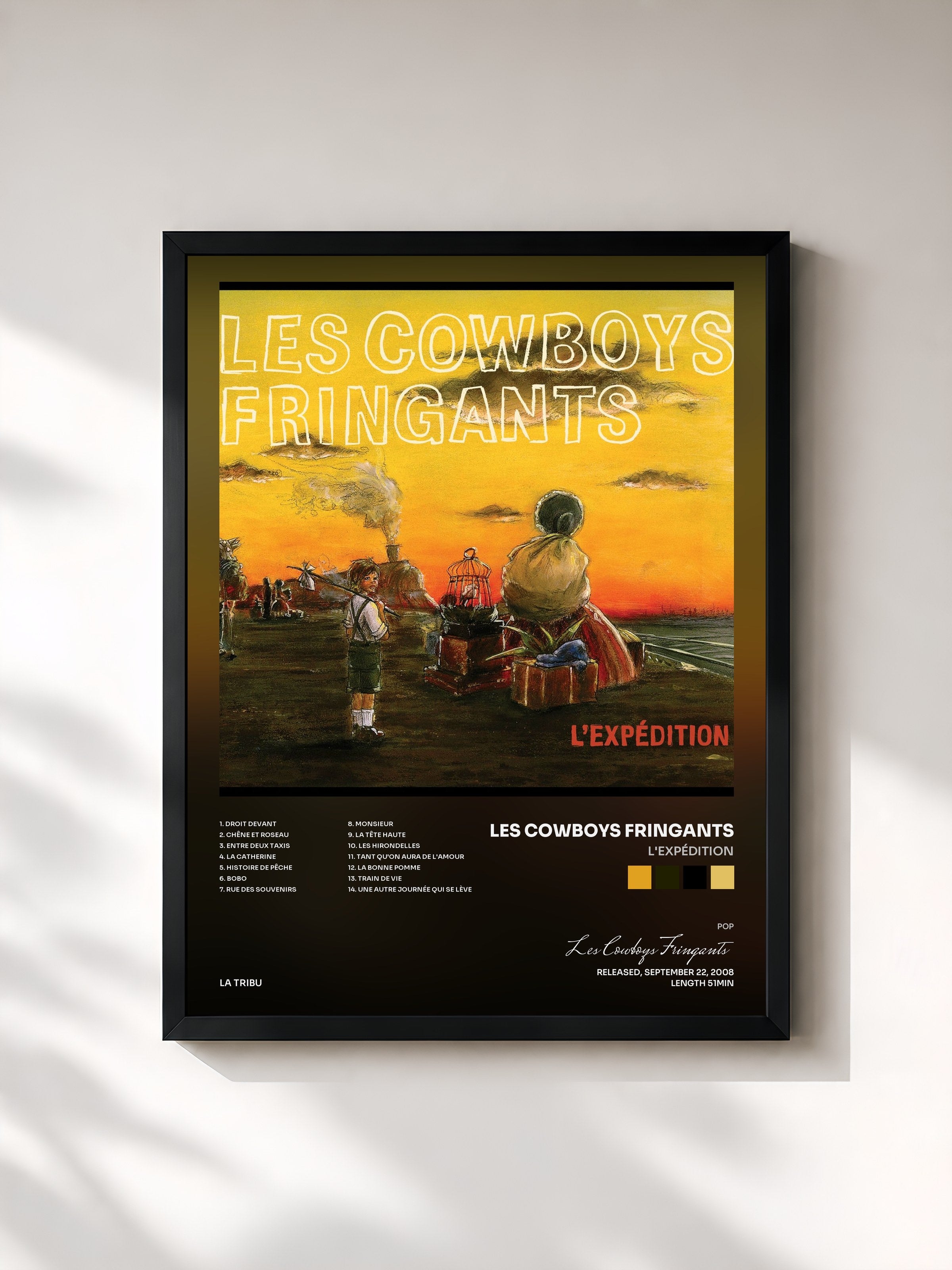 #noir Tableau de l'album L'expédition de Les Cowboys Fringants, cadre noir, imprimé et encadré en France