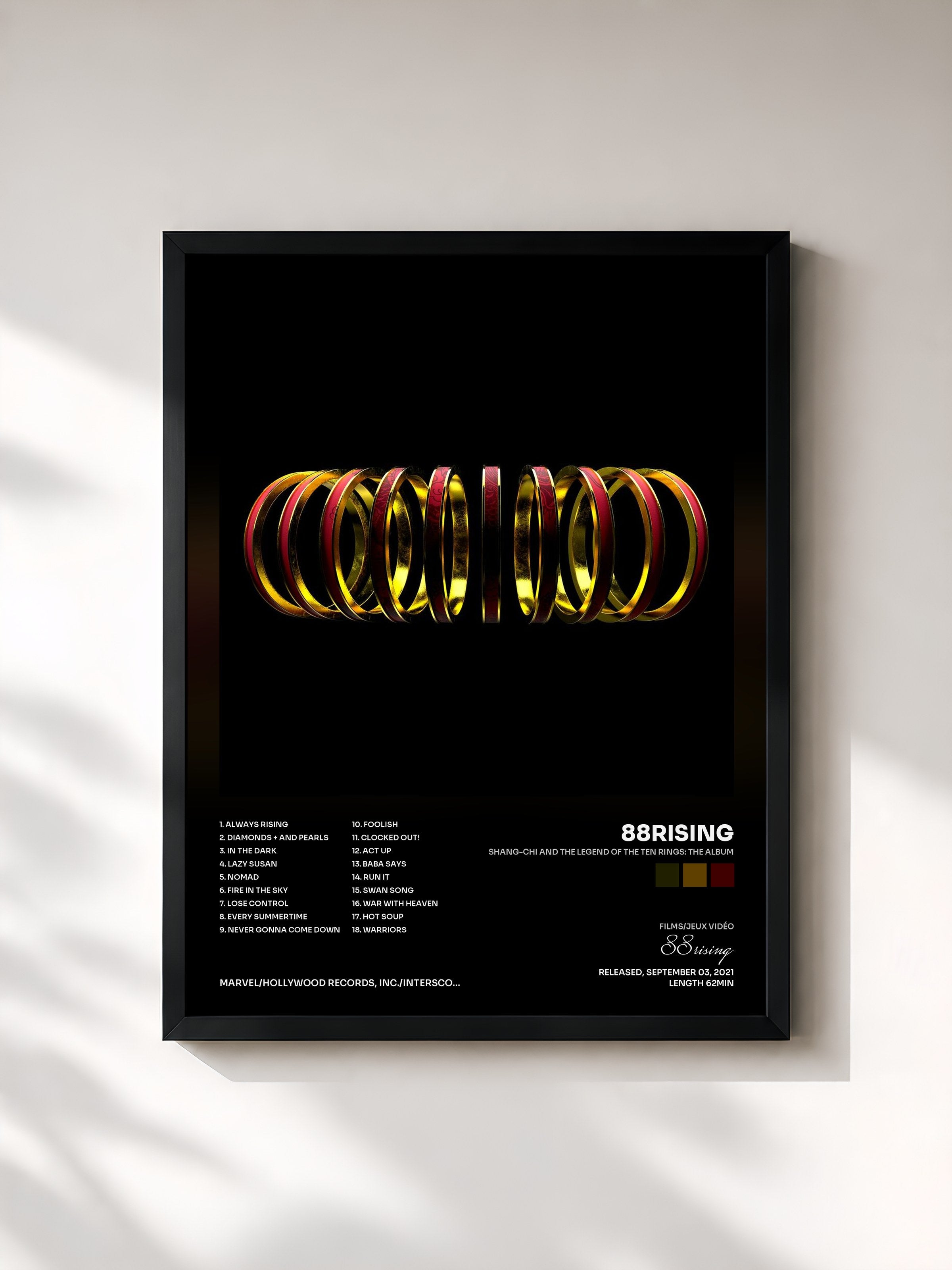 #noir Tableau de l'album Shang-Chi and The Legend of The Ten Rings: The Album de 88rising, cadre noir, imprimé et encadré en France