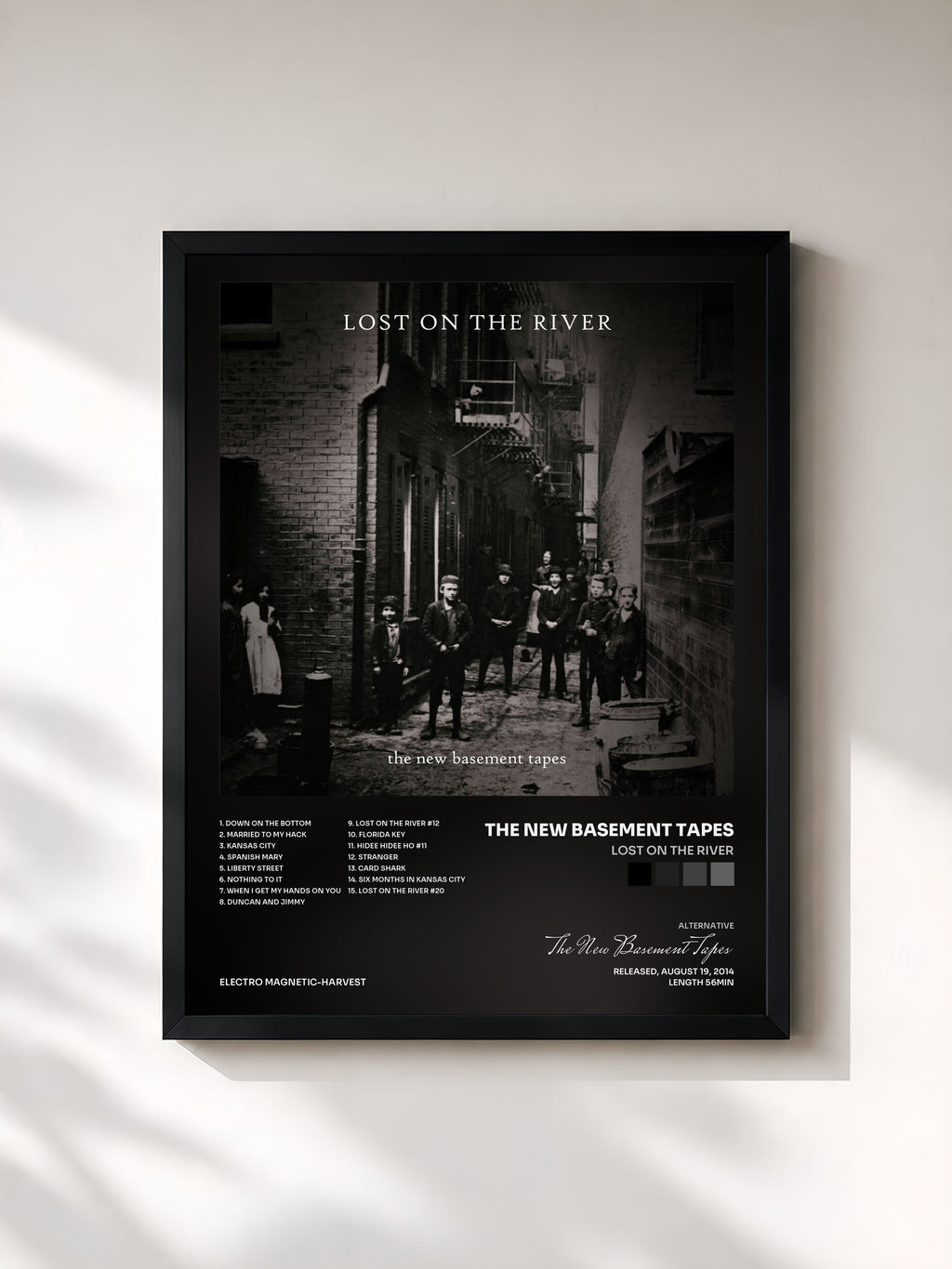 #noir Tableau de l'album Lost On The River de The New Basement Tapes, cadre noir, imprimé et encadré en France