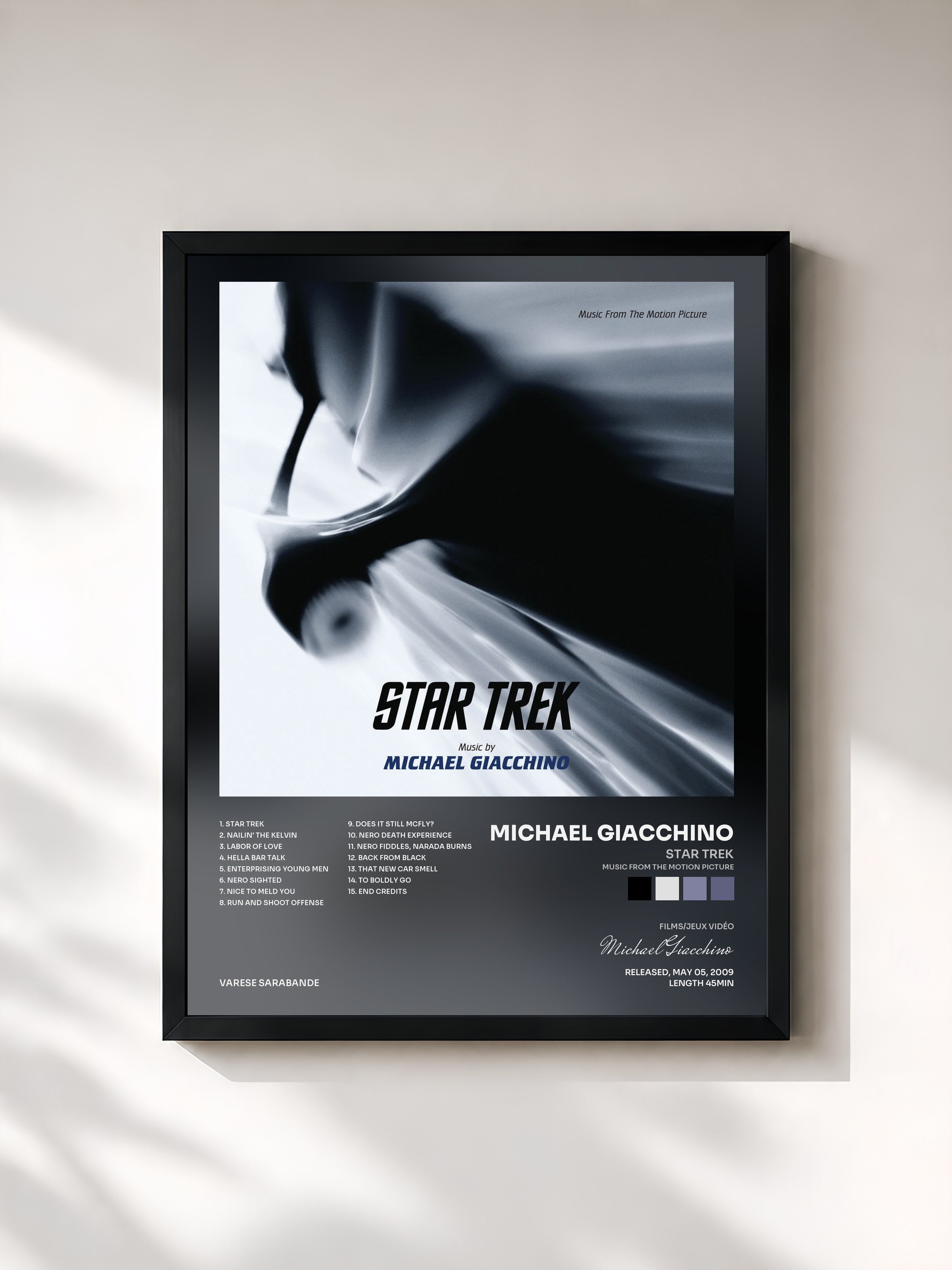 #noir Tableau de l'album Star Trek (Music From The Motion Picture) de Michael Giacchino, cadre noir, imprimé et encadré en France