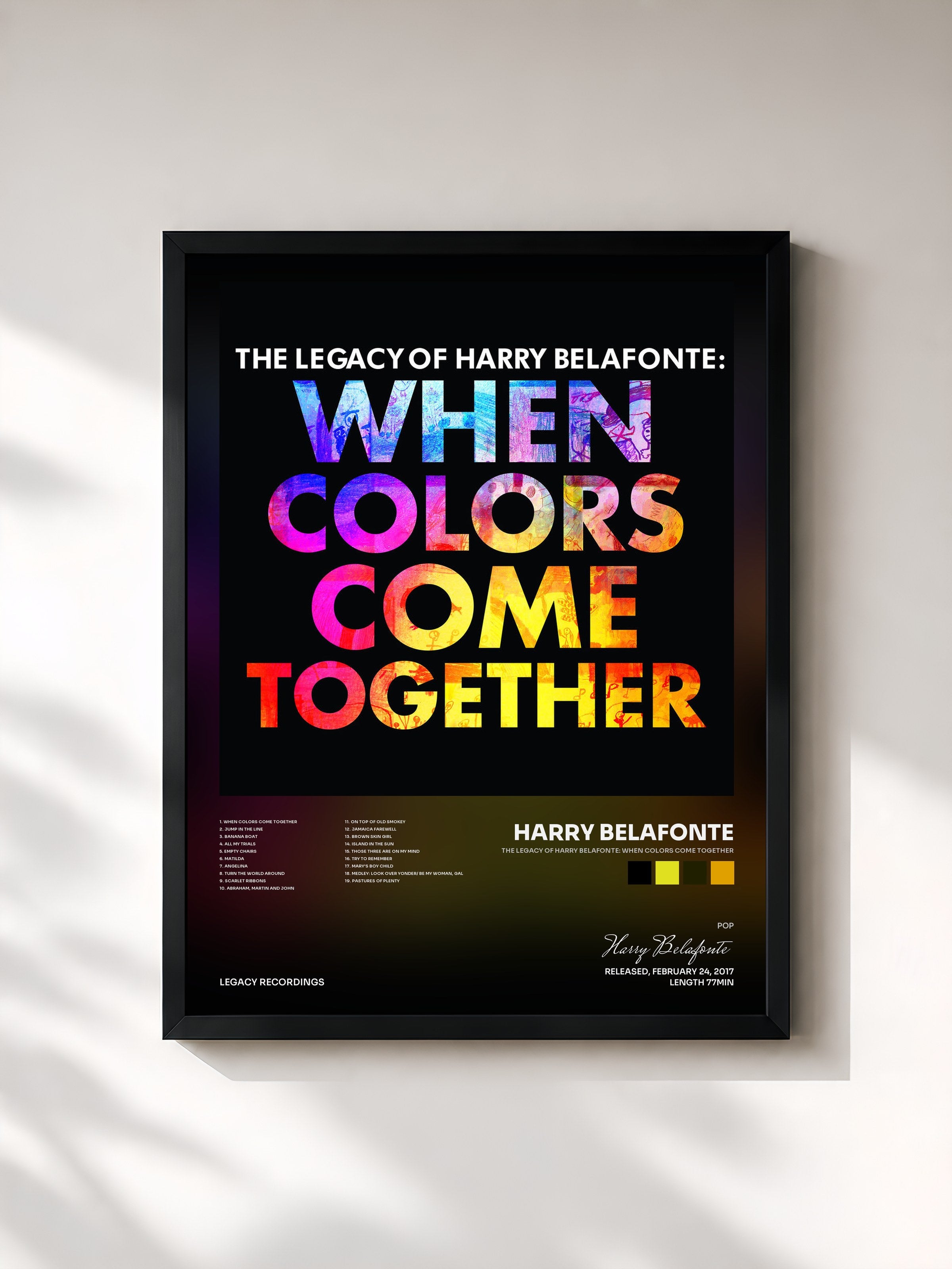 #noir Tableau de l'album The Legacy of Harry Belafonte: When Colors Come Together de Harry Belafonte, cadre noir, imprimé et encadré en France