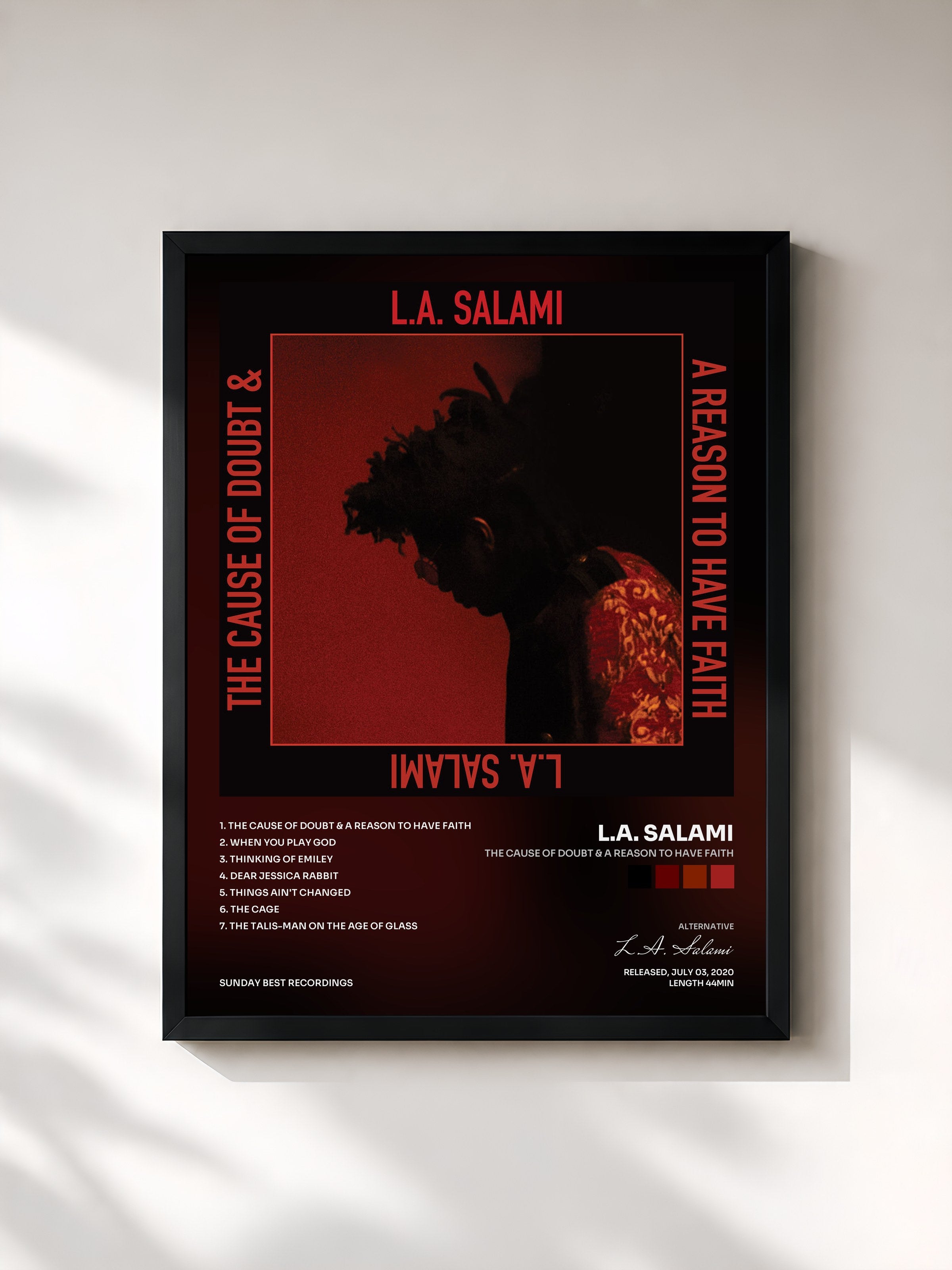 #noir Tableau de l'album The Cause of Doubt & a Reason to Have Faith de L.A. Salami, cadre noir, imprimé et encadré en France