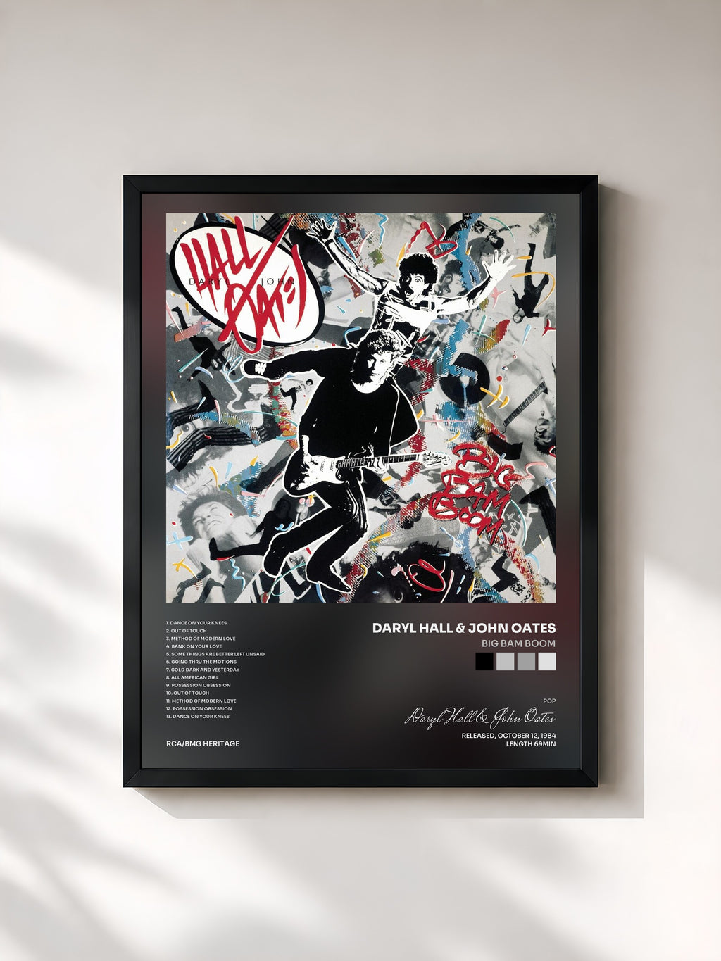 #noir Tableau de l'album Big Bam Boom de Daryl Hall & John Oates, cadre noir, imprimé et encadré en France