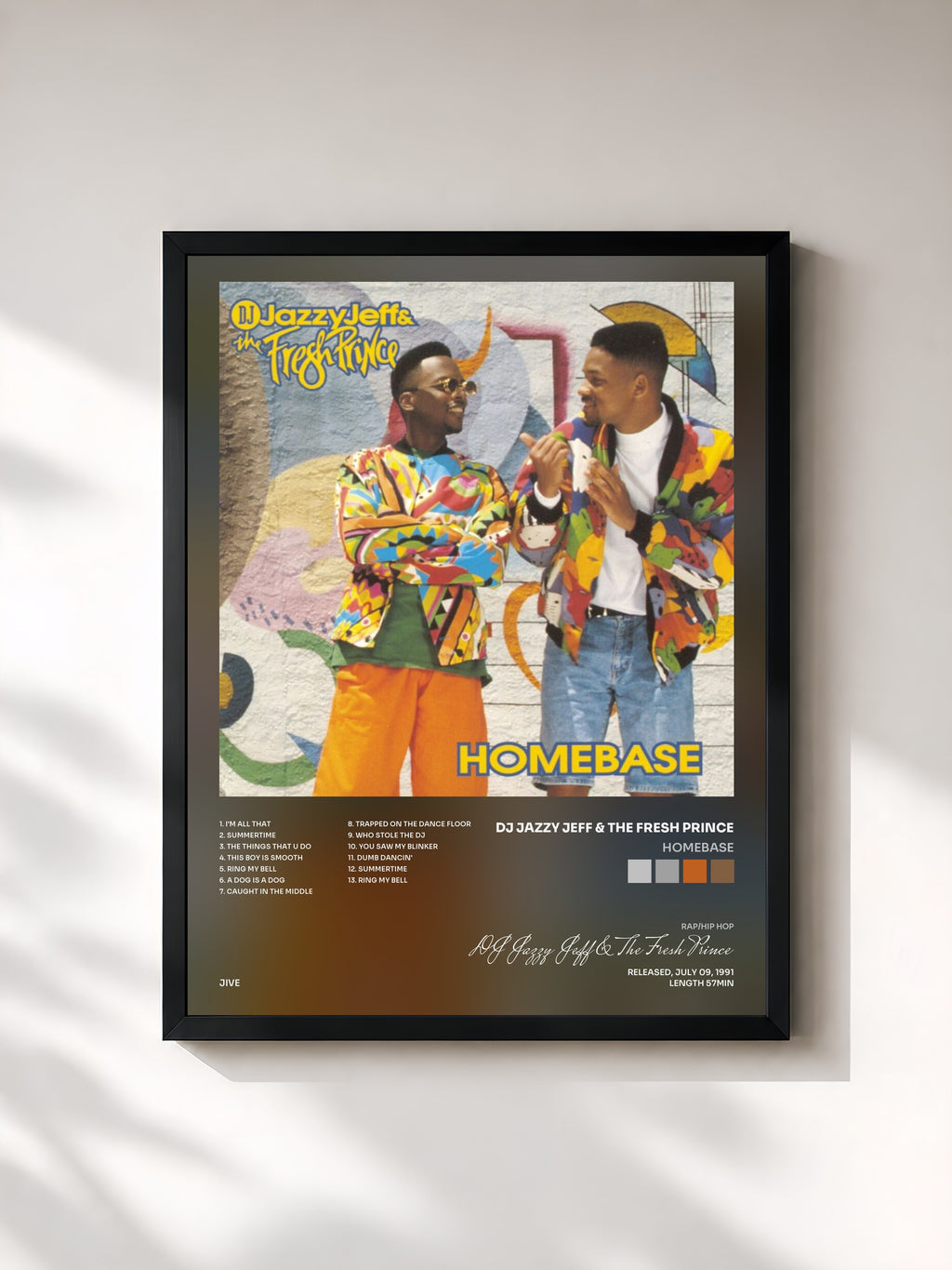#noir Tableau de l'album Homebase de DJ Jazzy Jeff & The Fresh Prince, cadre noir, imprimé et encadré en France