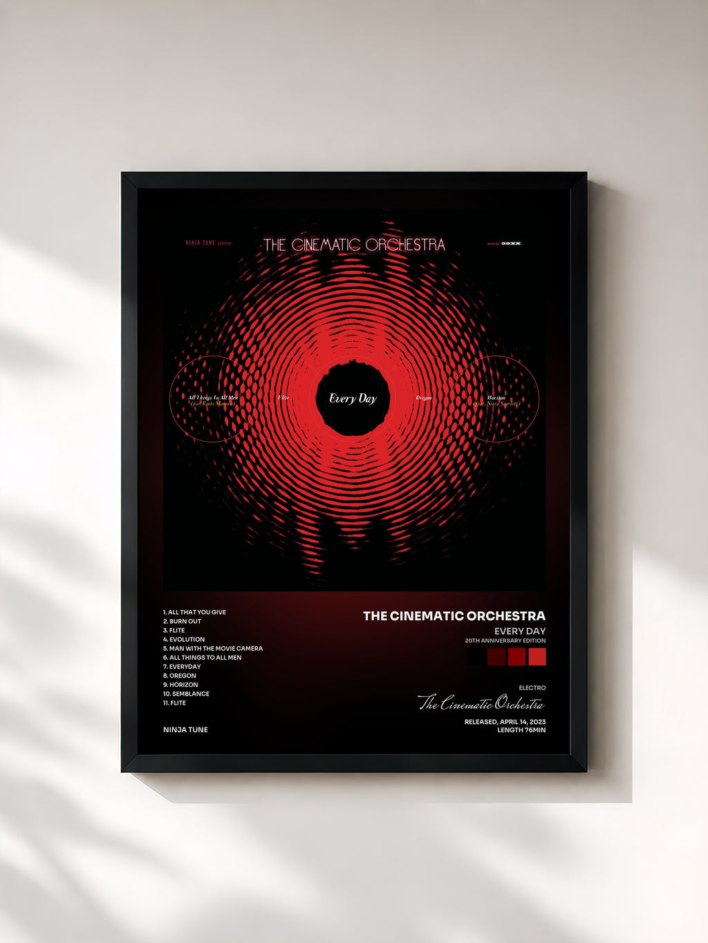 #noir Tableau de l'album Every Day (20th Anniversary Edition) de The Cinematic Orchestra, cadre noir, imprimé et encadré en France