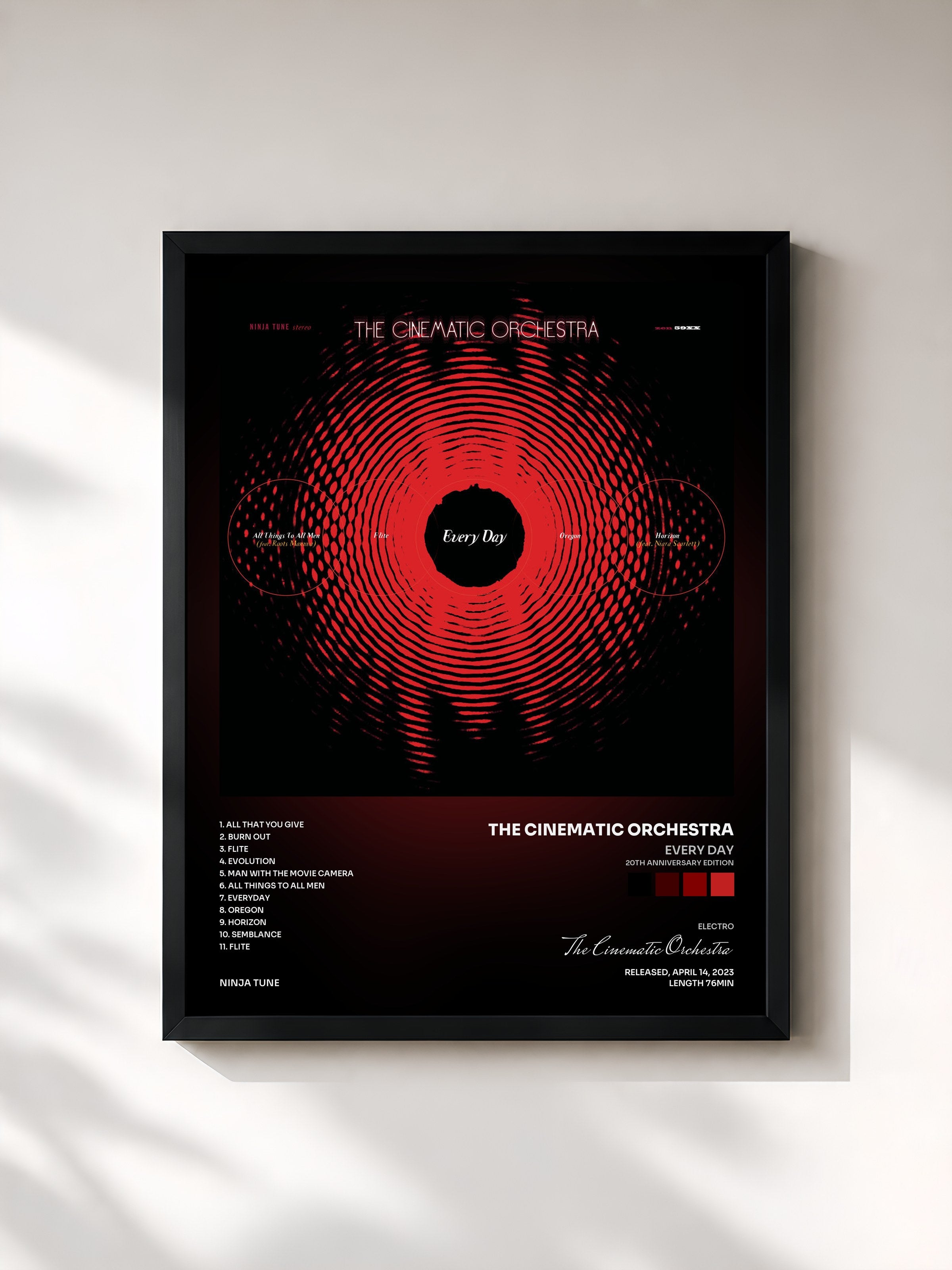 #noir Tableau de l'album Every Day (20th Anniversary Edition) de The Cinematic Orchestra, cadre noir, imprimé et encadré en France