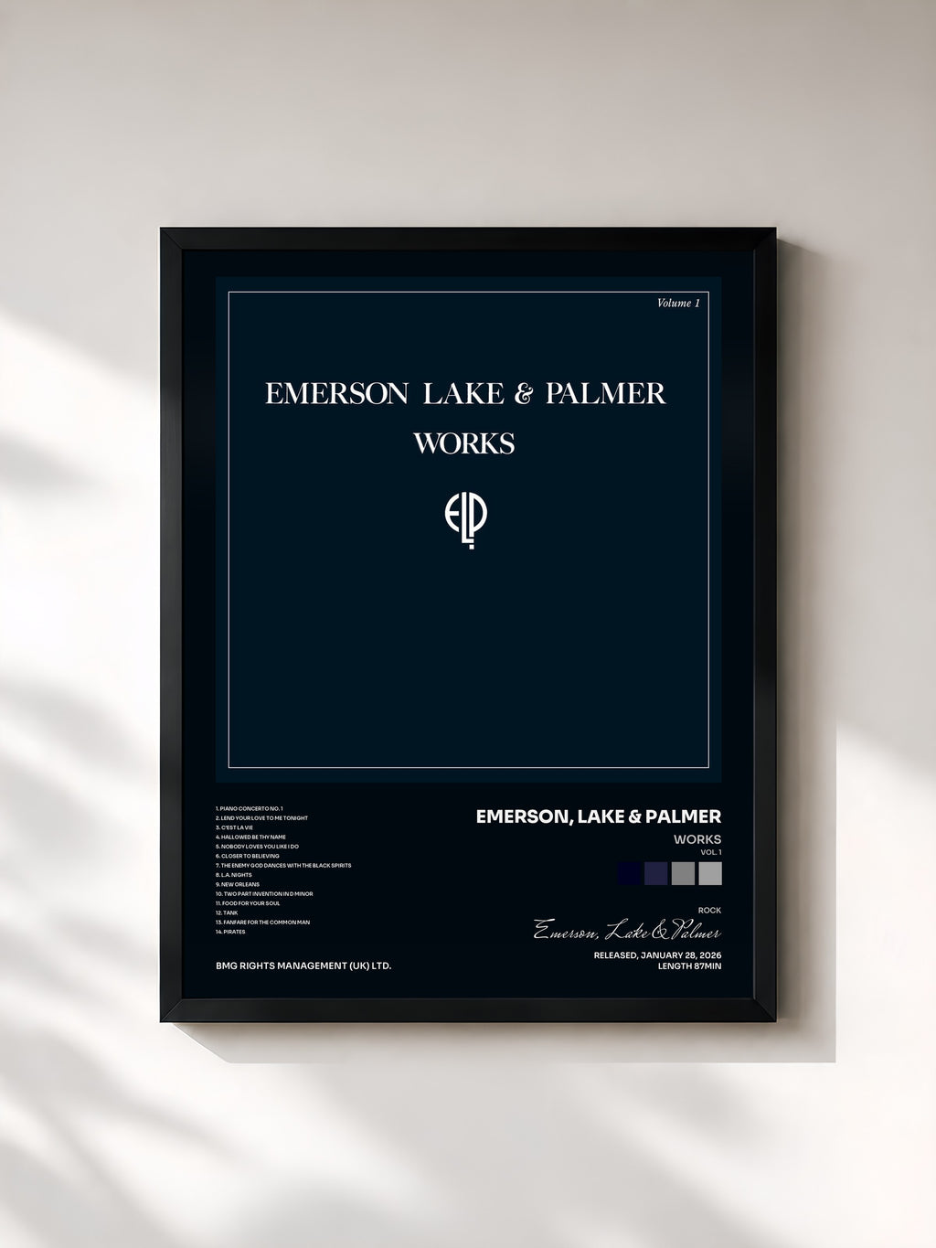 #noir Tableau de l'album Works (Vol. 1) de Emerson, Lake & Palmer, cadre noir, imprimé et encadré en France