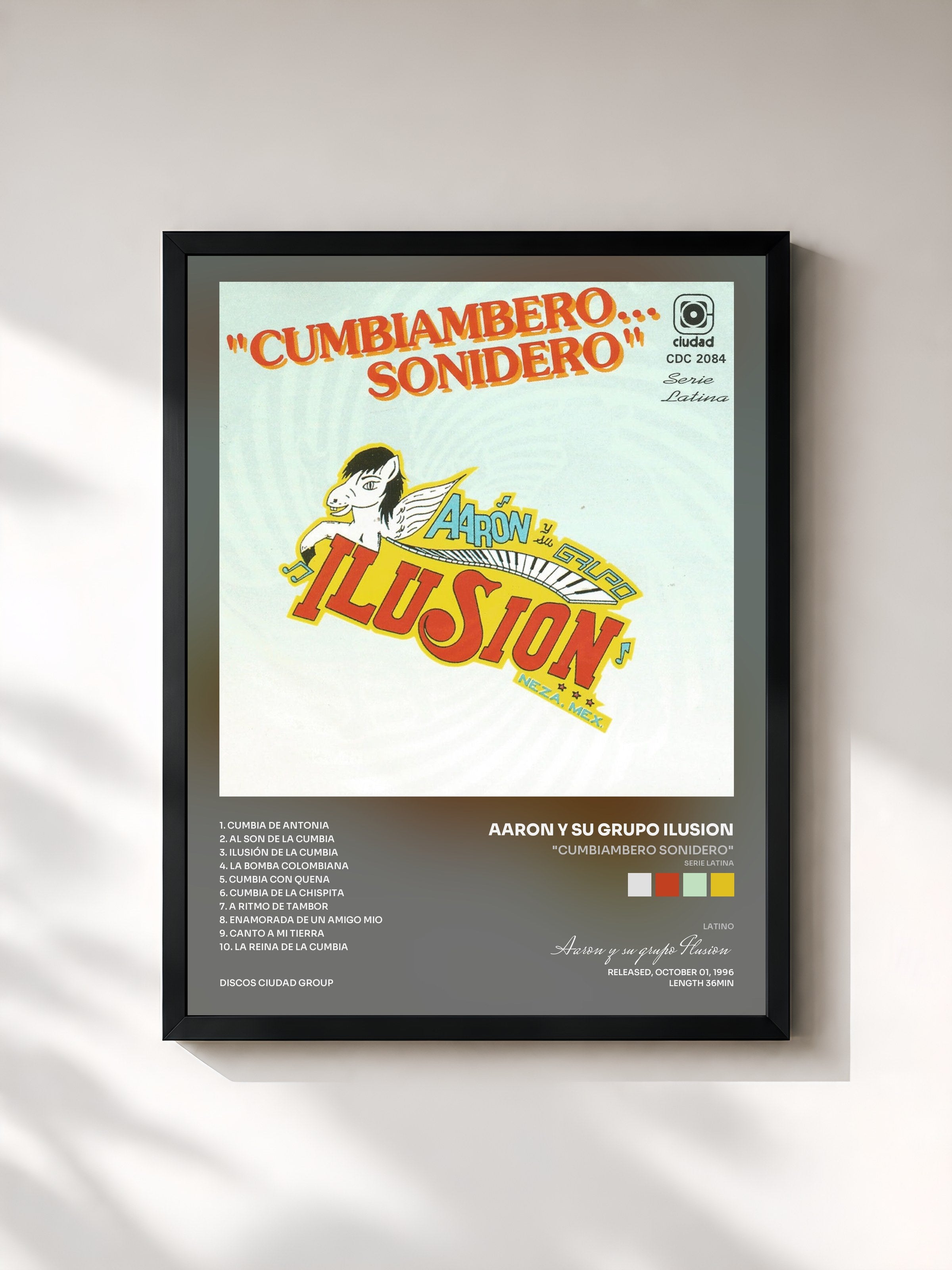 #noir Tableau de l'album "Cumbiambero Sonidero" (Serie Latina) de Aaron y su grupo Ilusion, cadre noir, imprimé et encadré en France