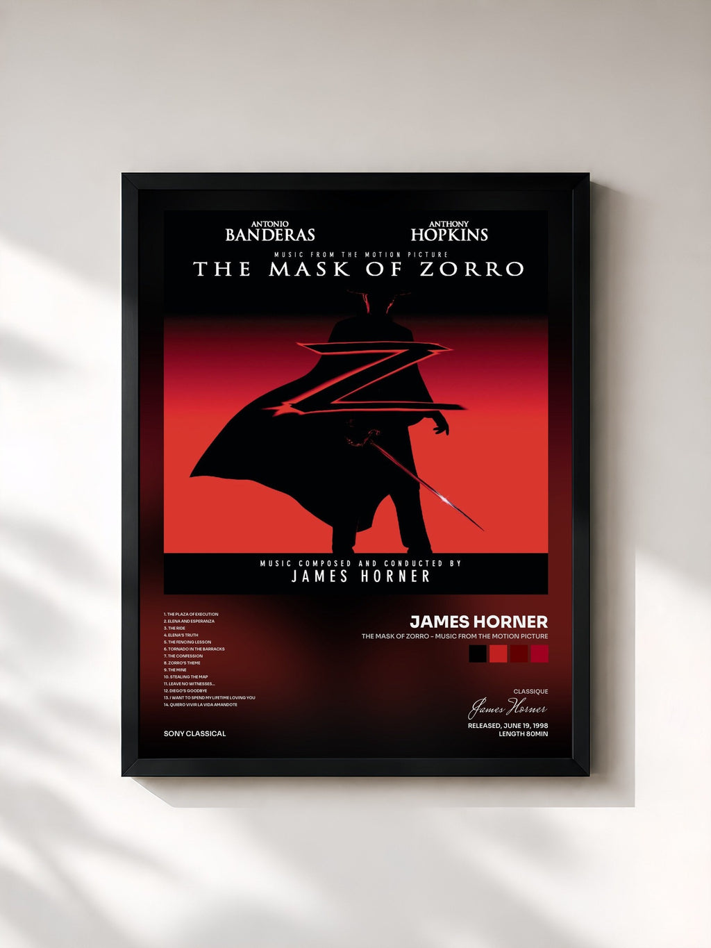 #noir The Mask of Zorro - Music from the Motion Picture di James Horner in stampa incorniciata, cornice nera, stampata e incorniciata in Francia