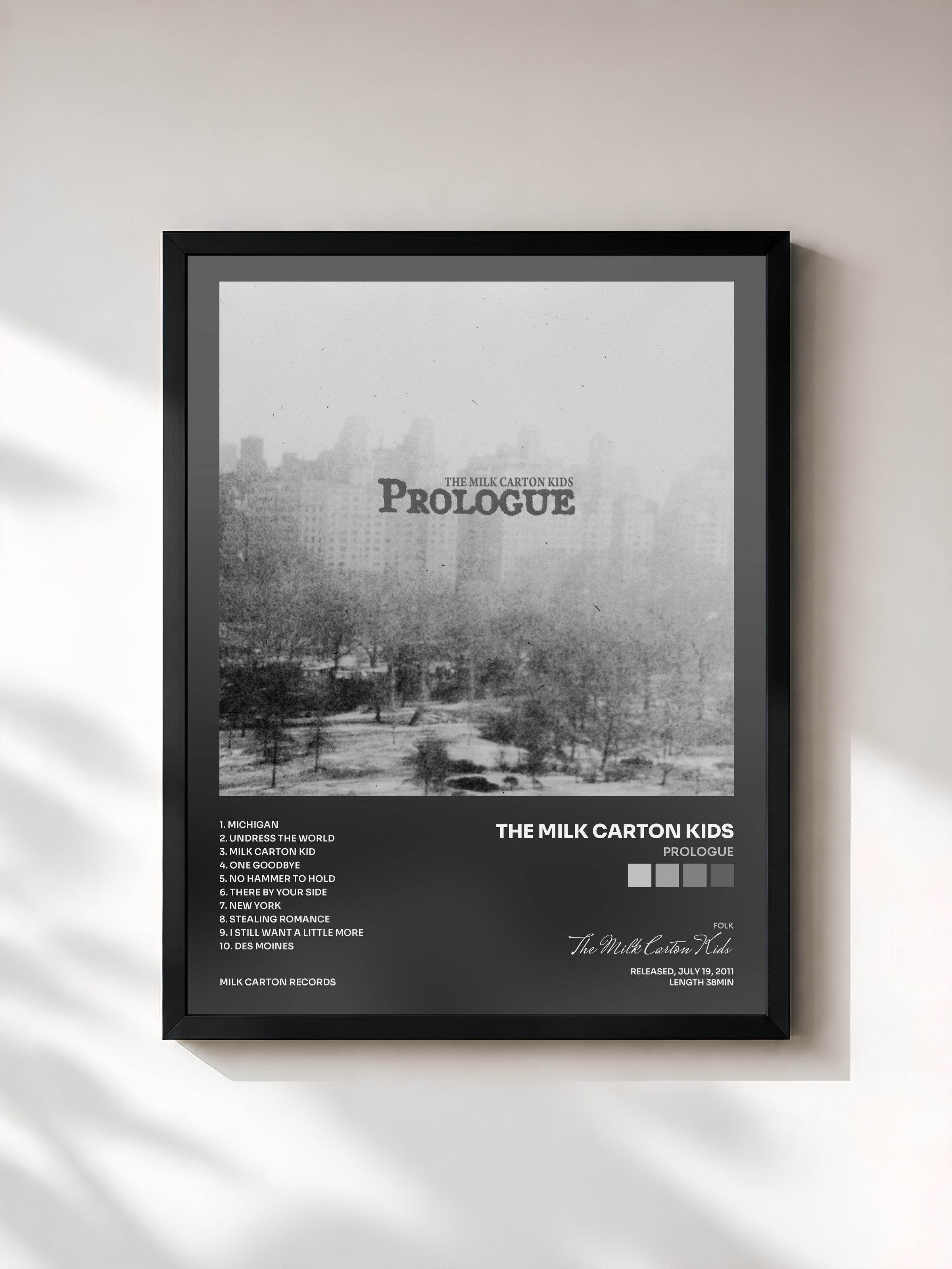 #noir Tableau de l'album Prologue de The Milk Carton Kids, cadre noir, imprimé et encadré en France