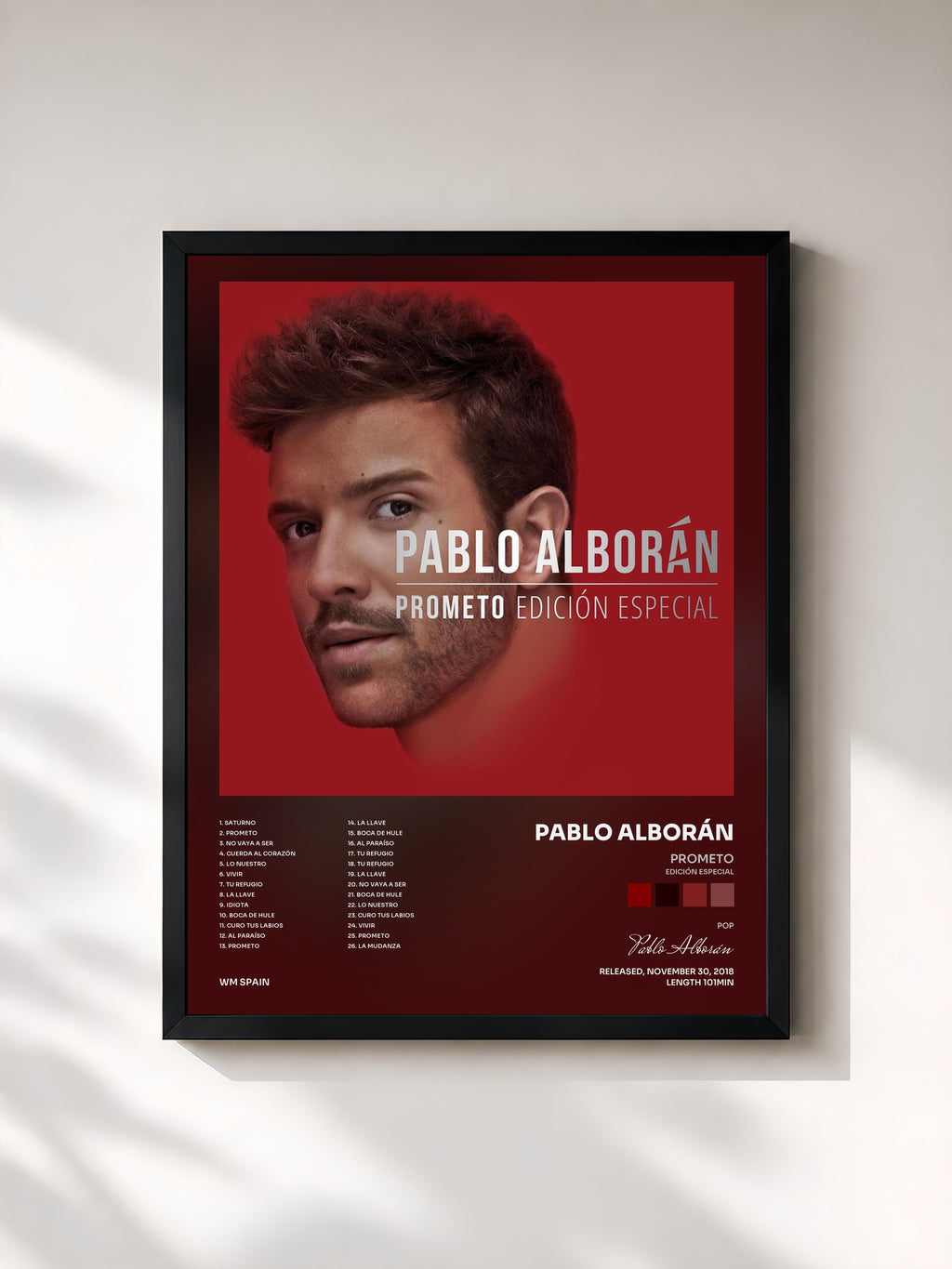 #noir Tableau de l'album Prometo (Edición especial) de Pablo Alborán, cadre noir, imprimé et encadré en France