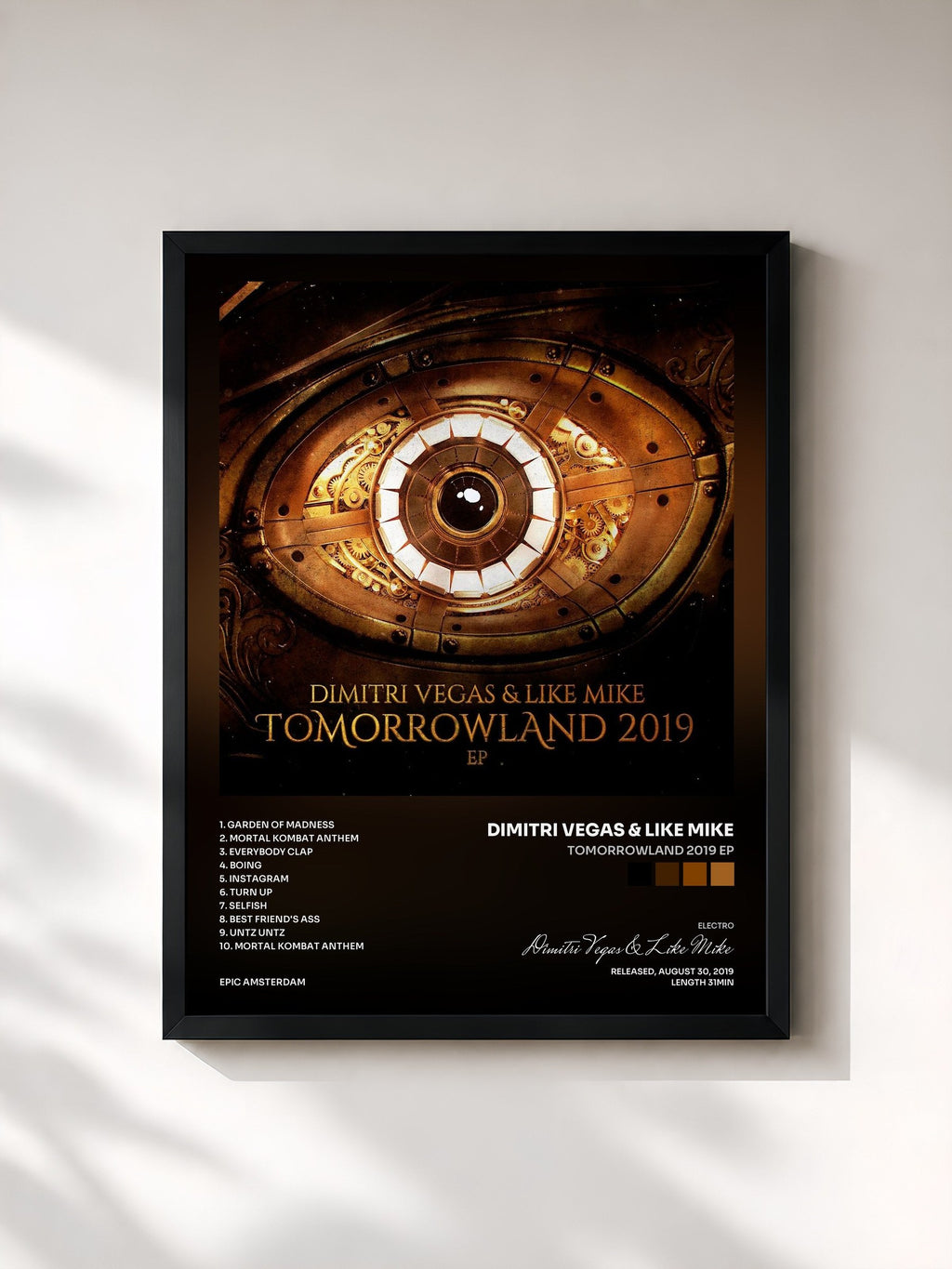 #noir Tomorrowland 2019 EP von Dimitri Vegas & Like Mike als gerahmter Kunstdruck, schwarzer Rahmen, gedruckt und gerahmt in Frankreich