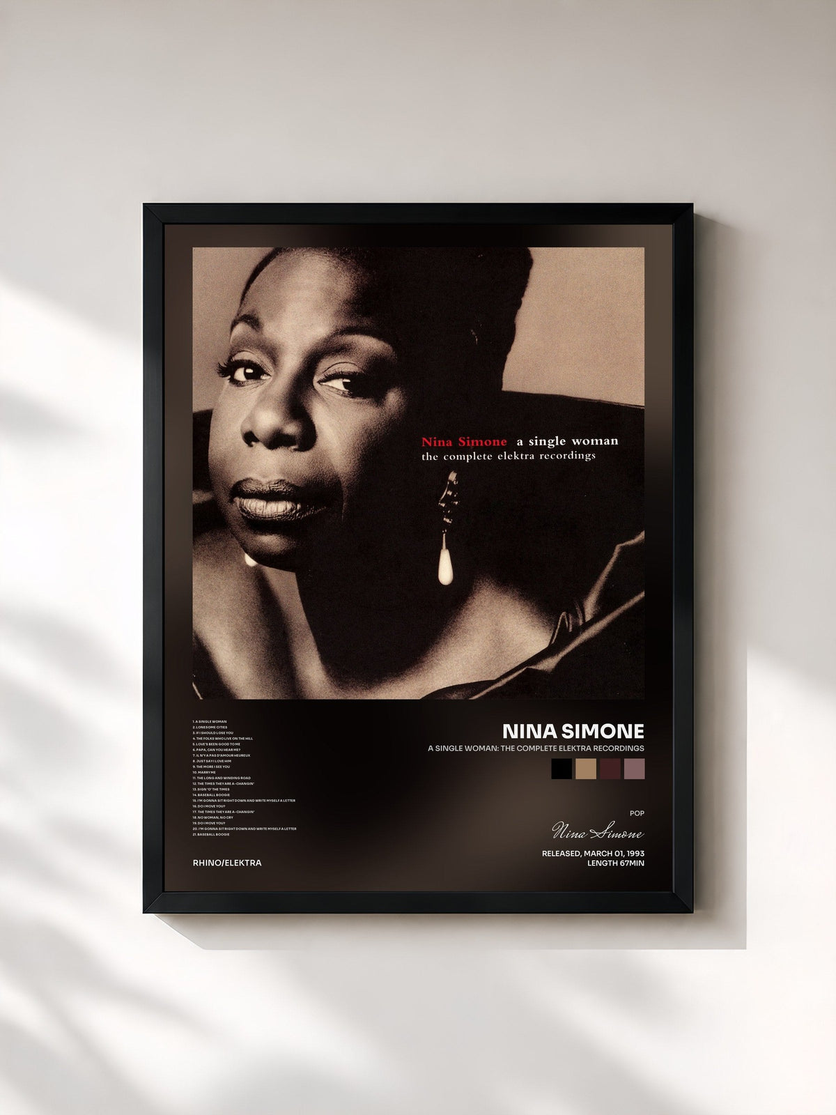 #noir Tableau de l'album A Single Woman: The Complete Elektra Recordings de Nina Simone, cadre noir, imprimé et encadré en France