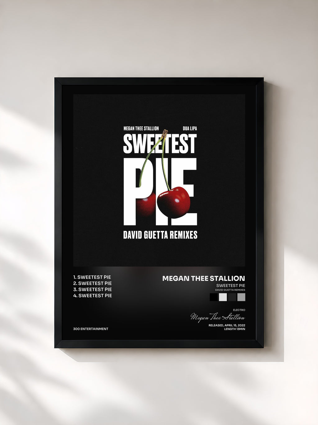#noir Tableau de l'album Sweetest Pie (David Guetta Remixes) de Megan Thee Stallion, cadre noir, imprimé et encadré en France