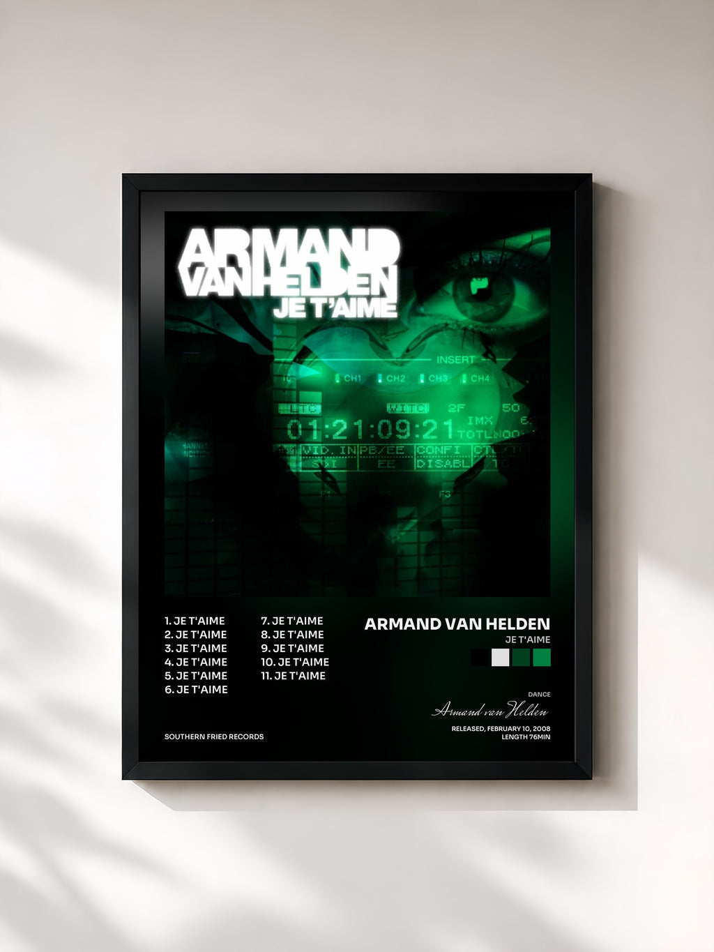 #noir Tableau de l'album Je T'aime de Armand van Helden, cadre noir, imprimé et encadré en France