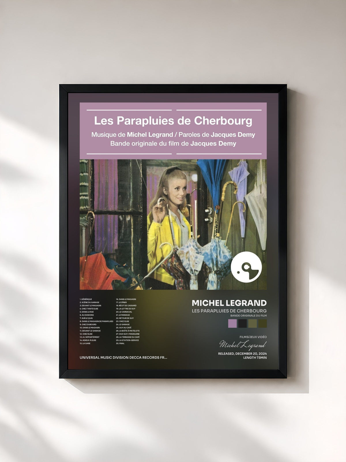 #noir Tableau de l'album Les parapluies de Cherbourg (Bande originale du film) de Michel Legrand, cadre noir, imprimé et encadré en France