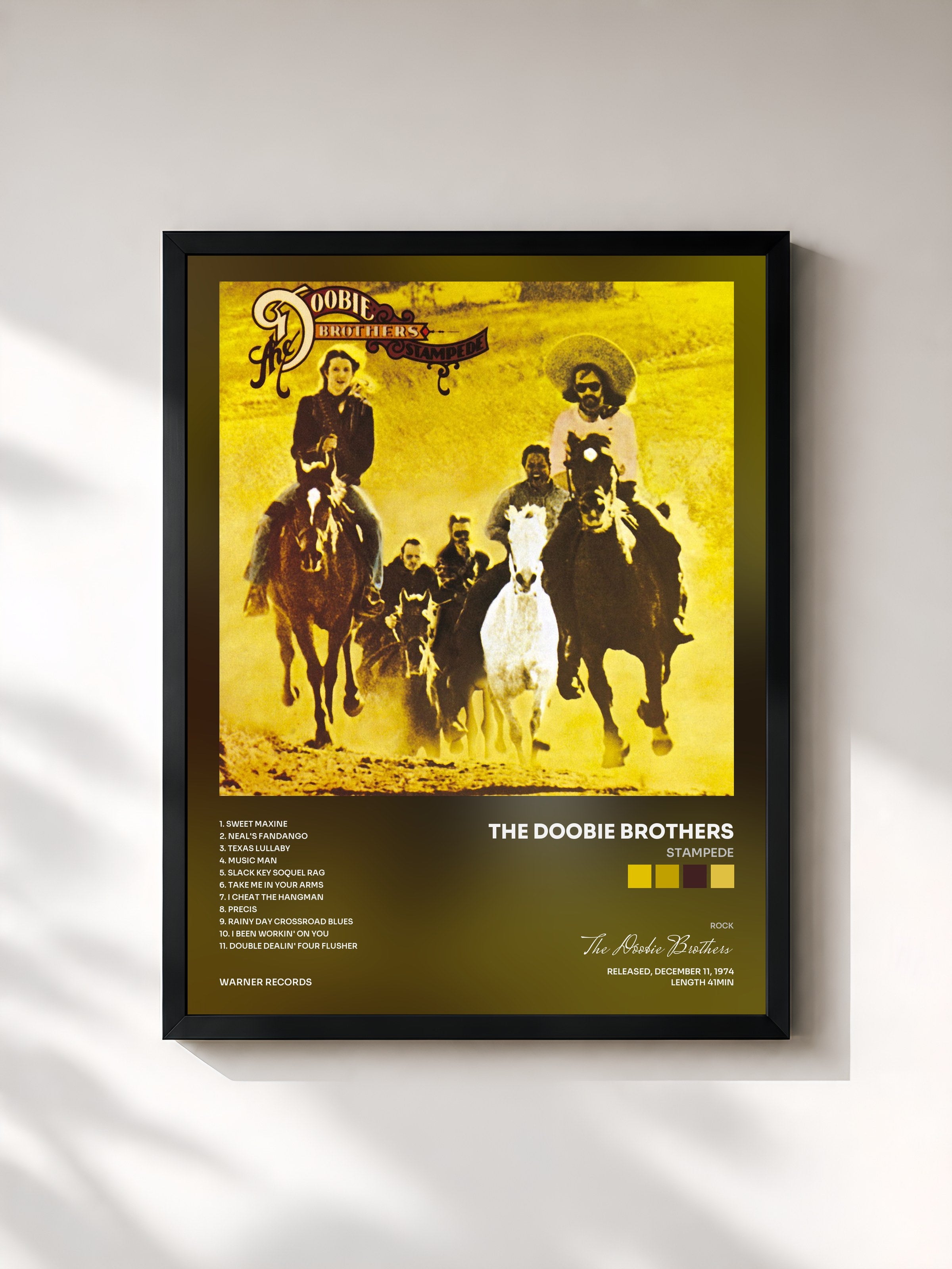 #noir Tableau de l'album Stampede de The Doobie Brothers, cadre noir, imprimé et encadré en France