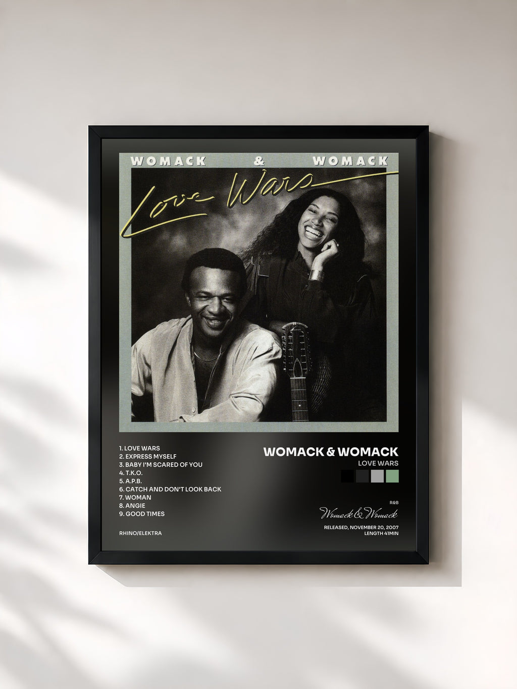 #noir Tableau de l'album Love Wars de Womack & Womack, cadre noir, imprimé et encadré en France
